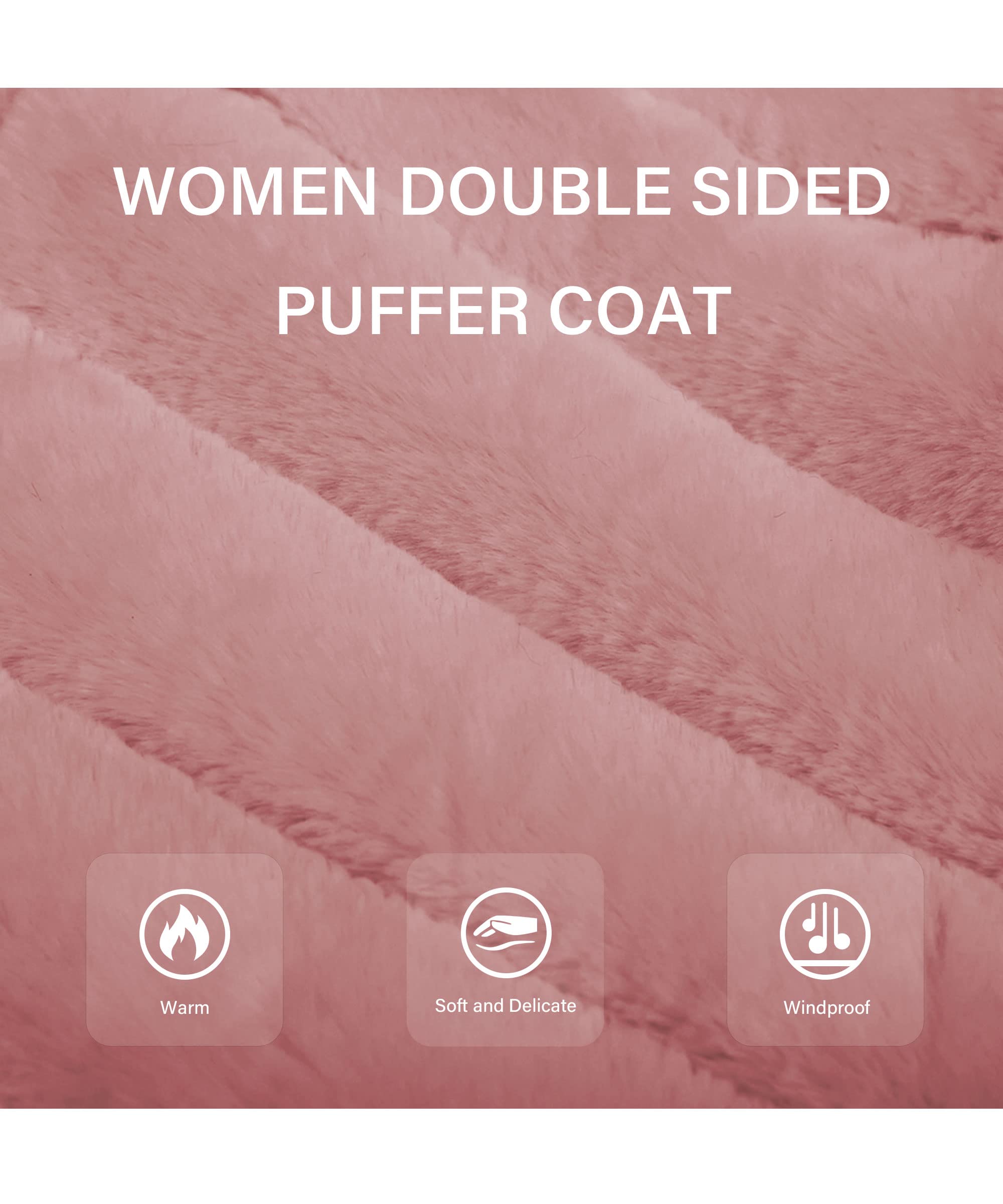 Bellivera Women's Reversible Faux Fur Jacket - Double Sided Winter & Spring Hooded Puffer Coat with Detachable Fur Collar | Warm Fashion Outerwear for Casual Outings, Travel & Cold Weather