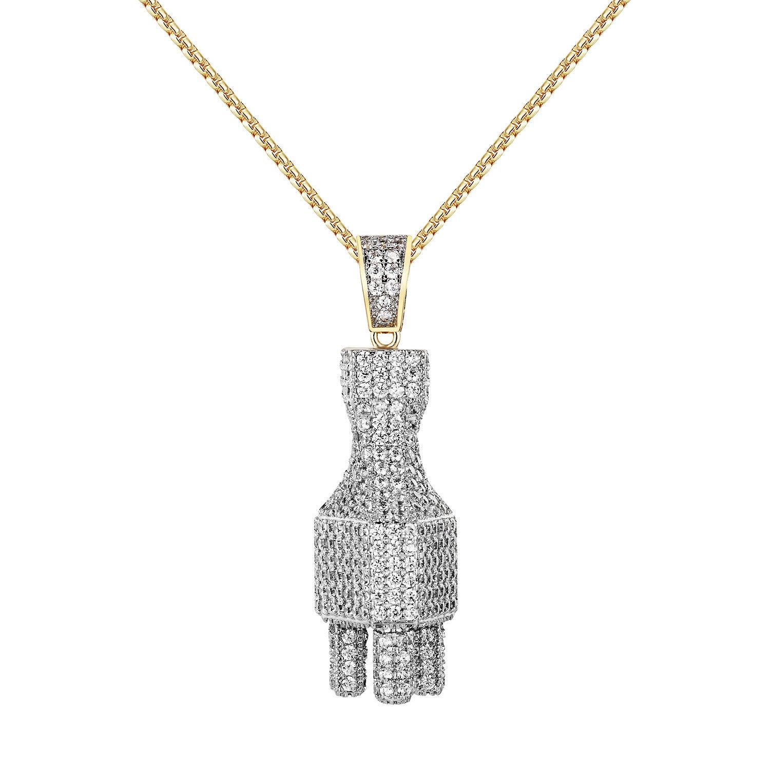 14k Yellow Gold Plated Simulated Diamond Pendant Necklace for Women - Elegant Switch Plug Design, Perfect for Gifts, Parties & Everyday Wear