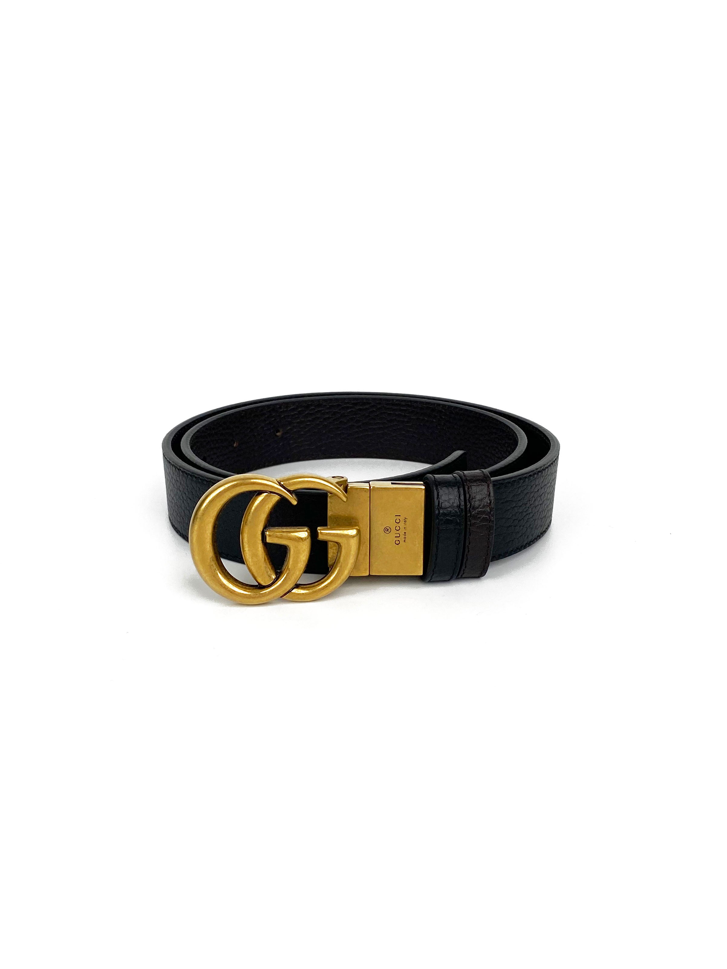 Gucci Black & Brown Reversible Thin Belt 85 - Premium Leather Waist Belt for Women & Men | Fashion Accessory for Jeans, Dresses & Formal Wear