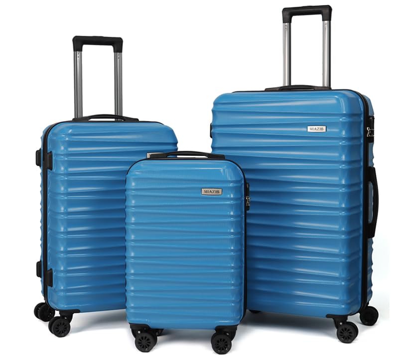 3-Piece Hard Shell Spinner Luggage Set with Wheels - Durable Blue Suitcases for Travel & Family Vacations - Ideal for Air Travel, Road Trips & Business Trips