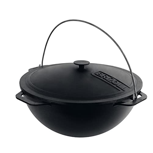 Premium 15.85 QT Cast Iron Dutch Oven with Lid - Asian Cauldron (Kazan) for Camping, Outdoor Cooking & Kitchen Use - Heavy Duty Wok Pot for Stews, Soups & Braising