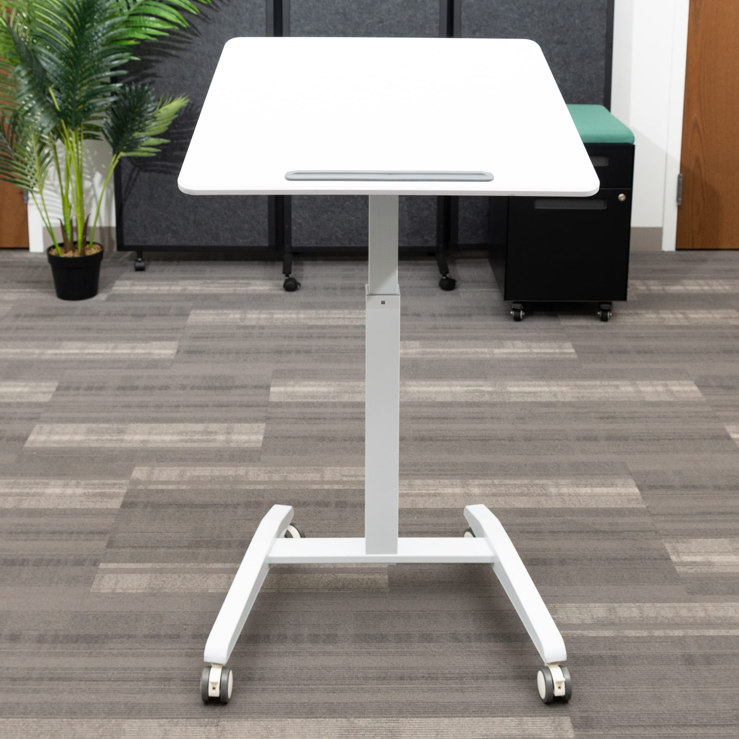 Adjustable Standing Desk with Pneumatic Tilt-Top - Compact White Frame & 28