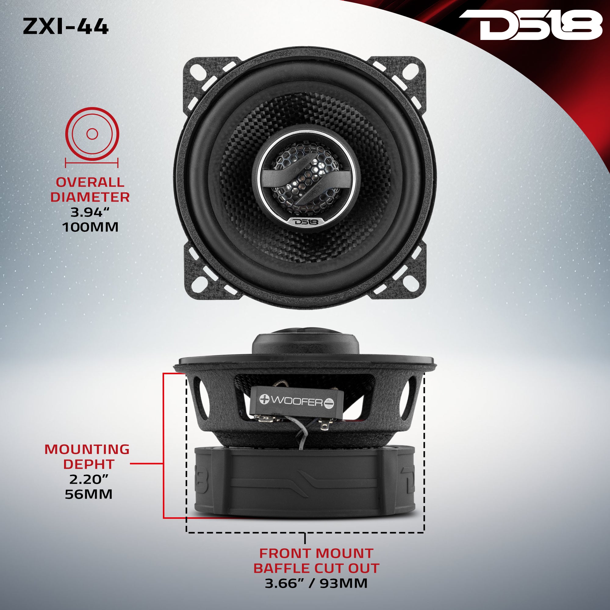 ZXI 4 2-Way Coaxial Car Speakers with Kevlar Cone - 50 Watts RMS, 4 Ohm Impedance - Premium Sound for Cars, Trucks & SUVs