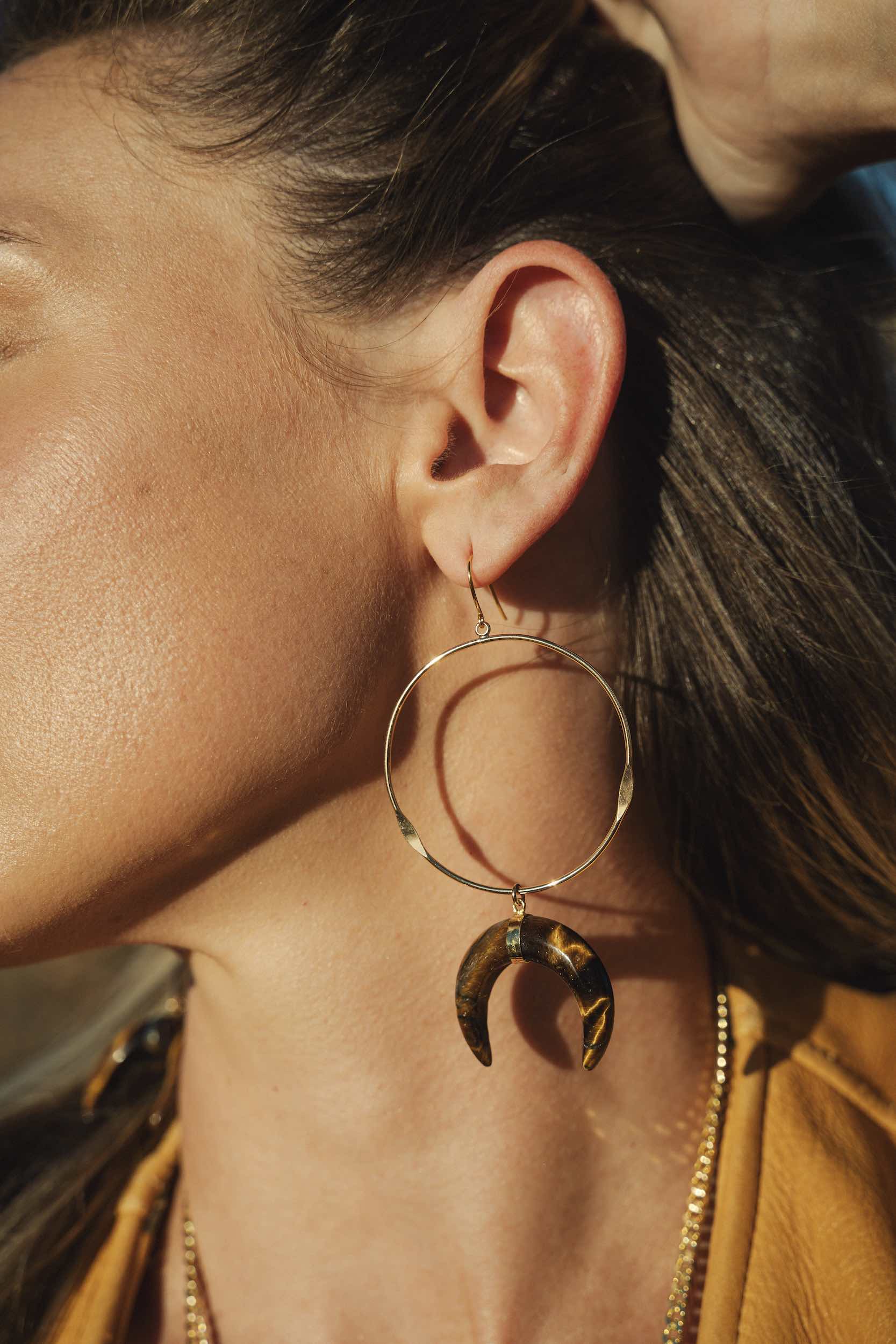 Guided Tiger's Eye Gold Hoop Earrings for Women - Natural Stone Healing Jewelry - Perfect for Meditation, Yoga & Spiritual Gifts