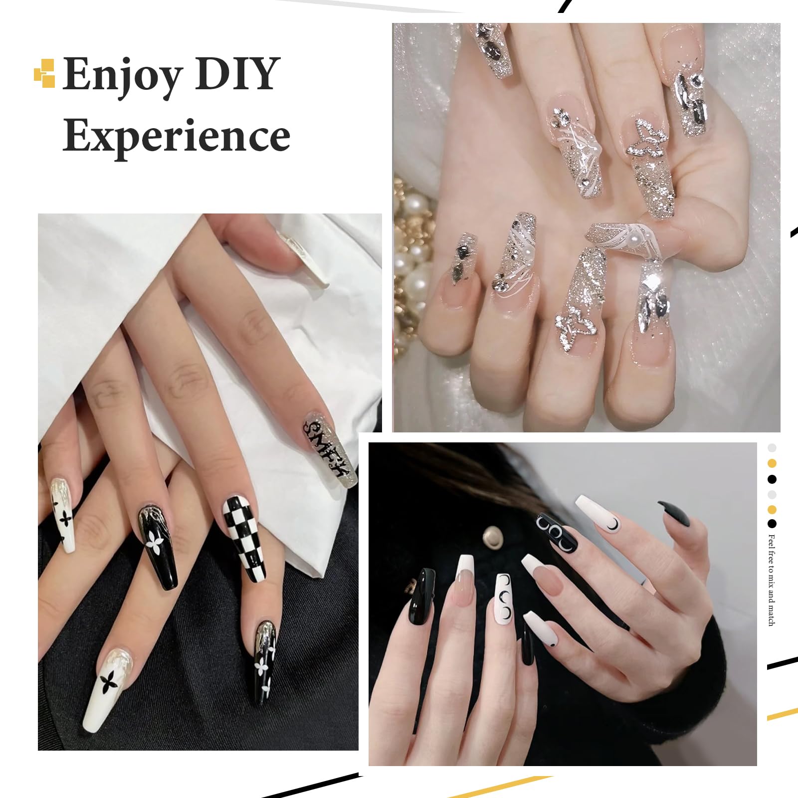 Gel Nail Polish Set - 4 Colors Black & White Soak Off UV/LED Nail Art Design Kit (8ml with Brush) - Perfect for Salon, Home Manicures & DIY Nail Designs