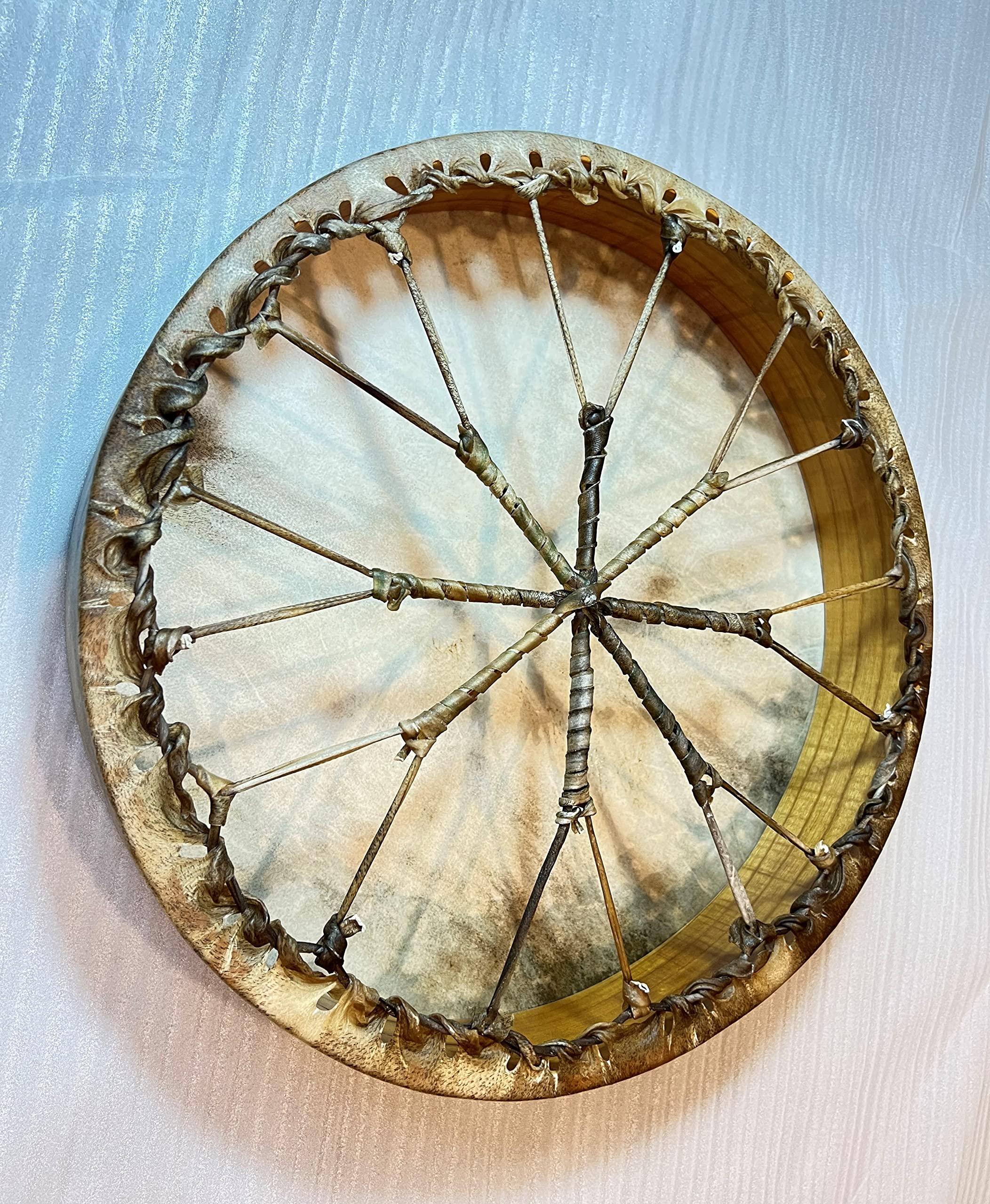 16 Inch Handmade Native American Style Shaman Drum with Buffalo Skin - Authentic Round Frame Drum for Meditation, Rituals & Spiritual Healing