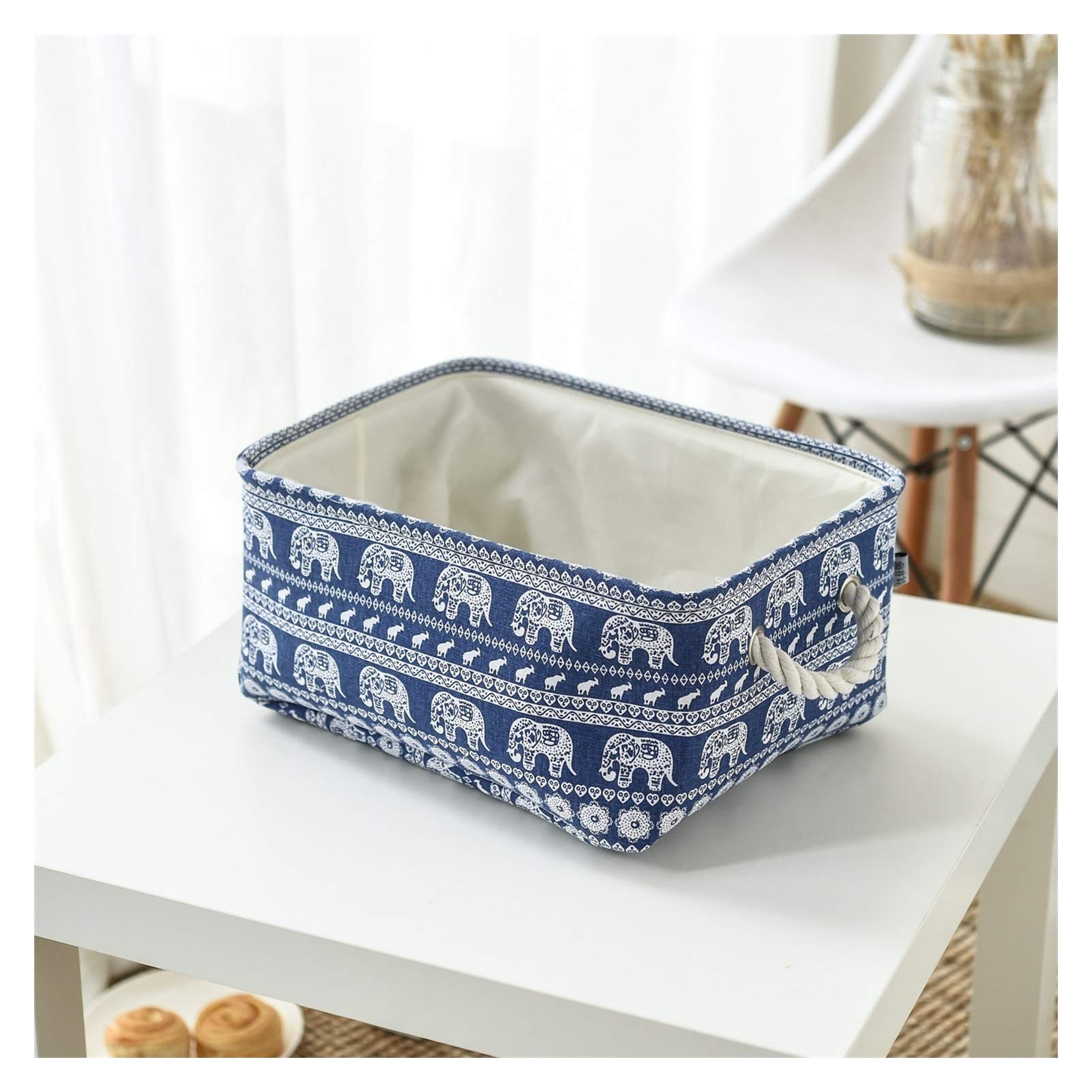 Canvas Storage Basket Cube - Foldable Fabric Storage Box for Clothes & Home Organization (Blue Elephant, Medium 36x26x16cm) - Perfect for Closet, Nursery & Bedroom Storage Solutions