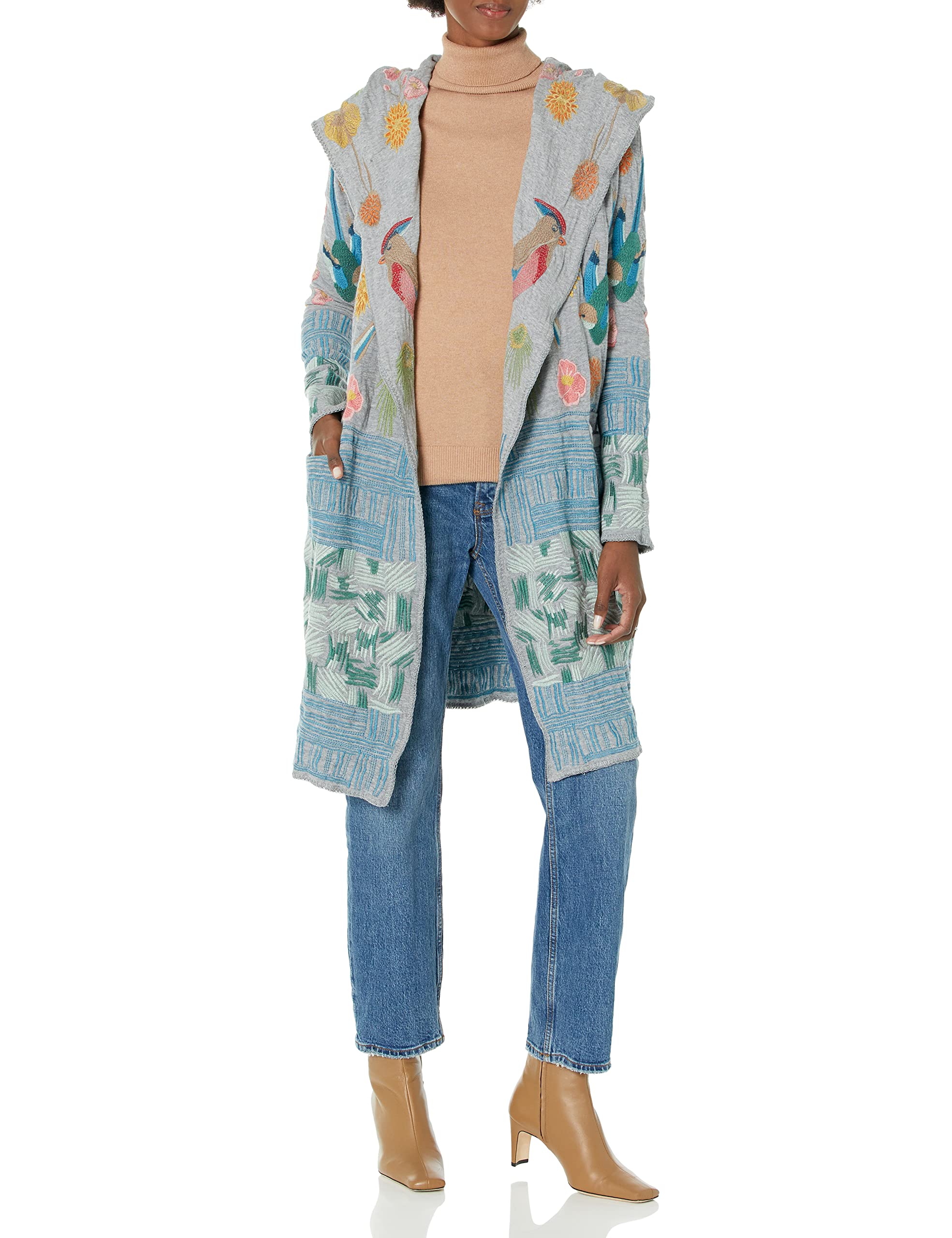 Biya Johnny Was Women's Long Sleeve Hoodie Duster Jacket - Soft Cotton Blend, Bohemian Style, Plus Size Options - Perfect for Casual Outings, Layering in Fall & Winter