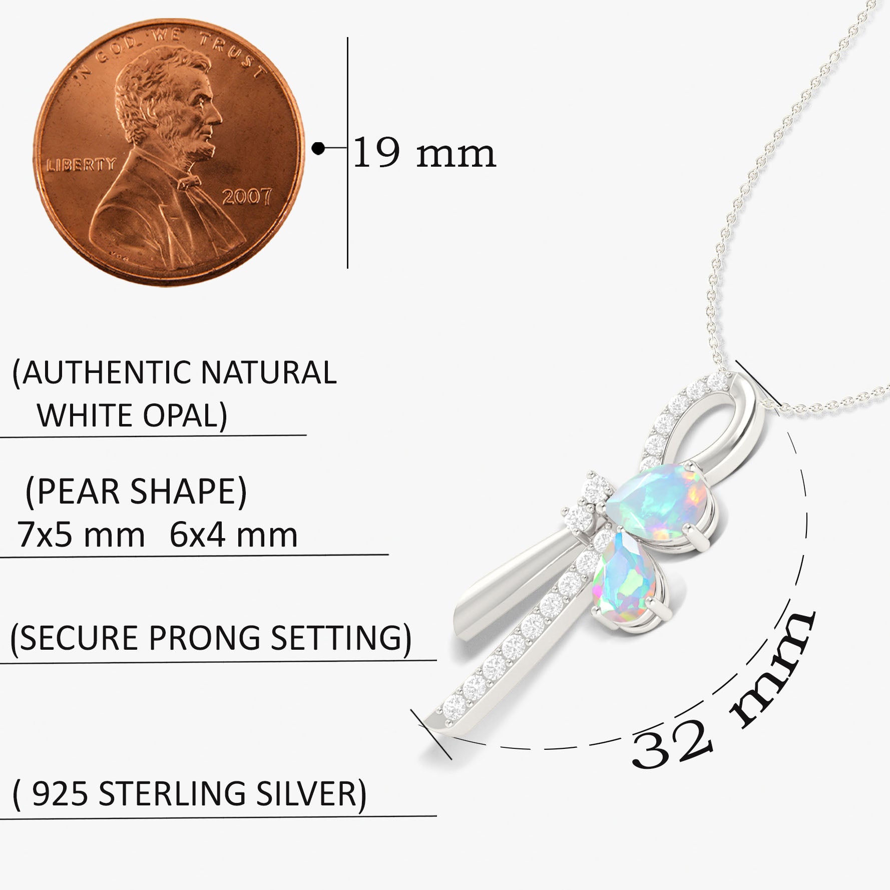 Genuine White Opal Pearl-Shaped Pendant Necklace for Women - Elegant Jewelry Gift for Birthday, Anniversary & Special Occasions