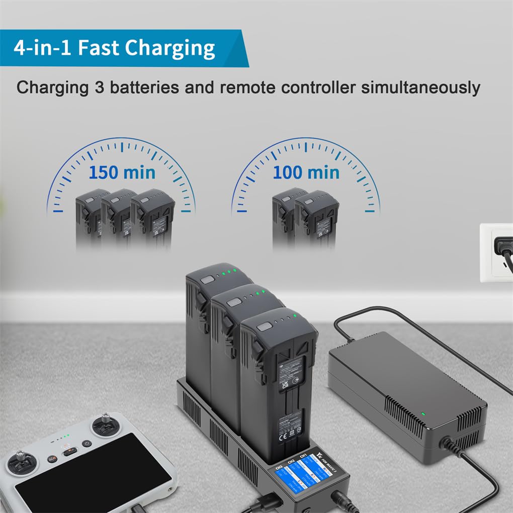 DJI Mavic 3 Digital Display Battery Charging Hub - 4-in-1 Multi Battery Charger with Charge/Discharge Function - Fast Charging Station for DJI Mavic 3 Batteries - Perfect for Travel, Aerial Photography & Professional Drone Use