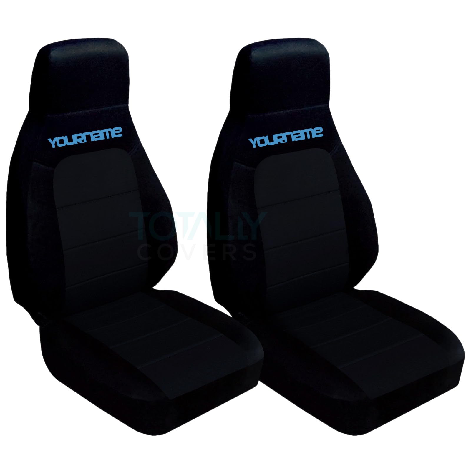 Custom Black & Light Blue Seat Covers for 1990-2000 Mazda MX-5 Miata - Personalized with Your Name/Text - 21 Color Options - Perfect for Car Enthusiasts & Road Trips