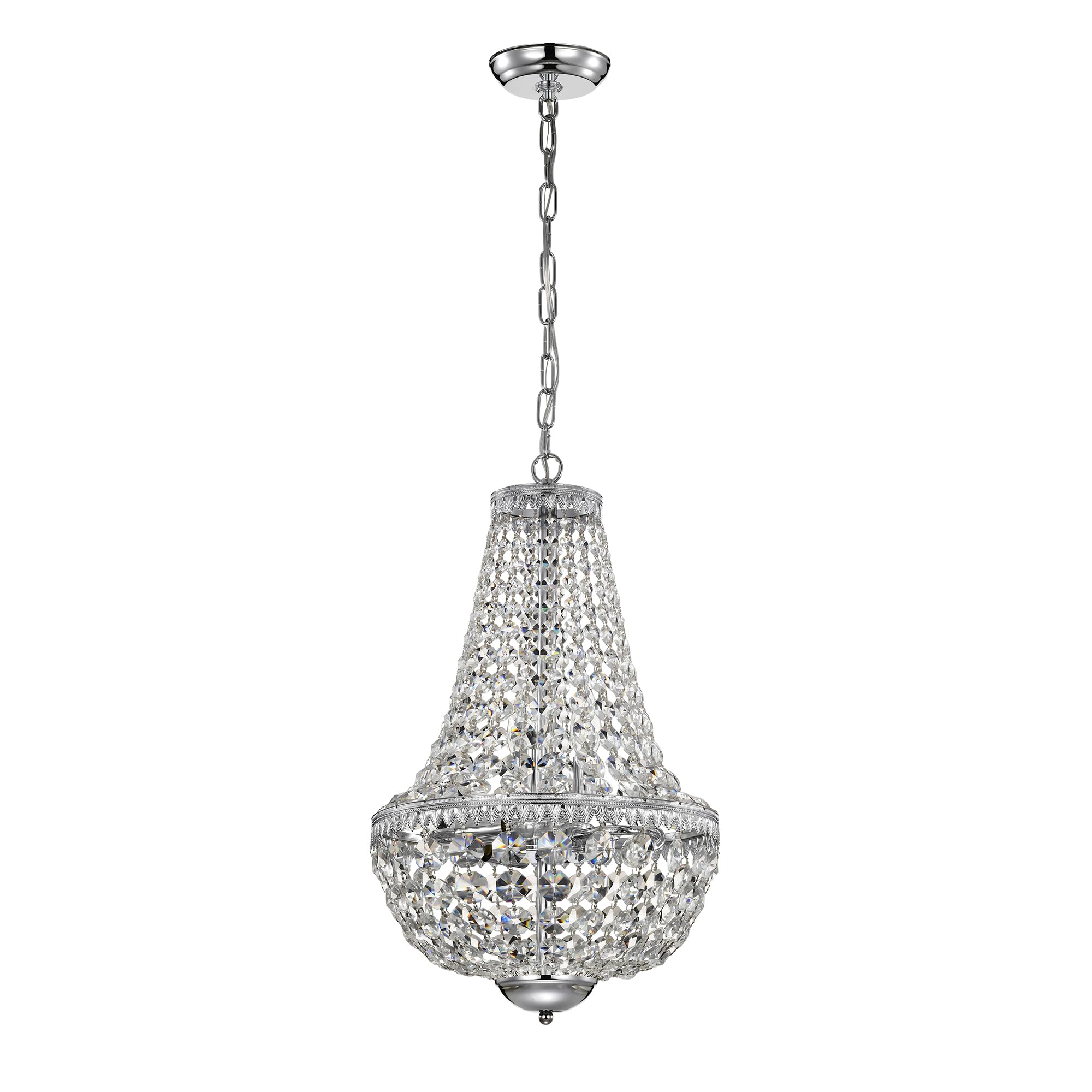 Luxury Empire Crystal Chandelier - 6-Light Glam Ceiling Fixture with Chrome Finish, Adjustable Chain for Entryway, Living Room & Dining Room Lighting | Perfect for Home Decor, Wedding Venues & Luxury Spaces