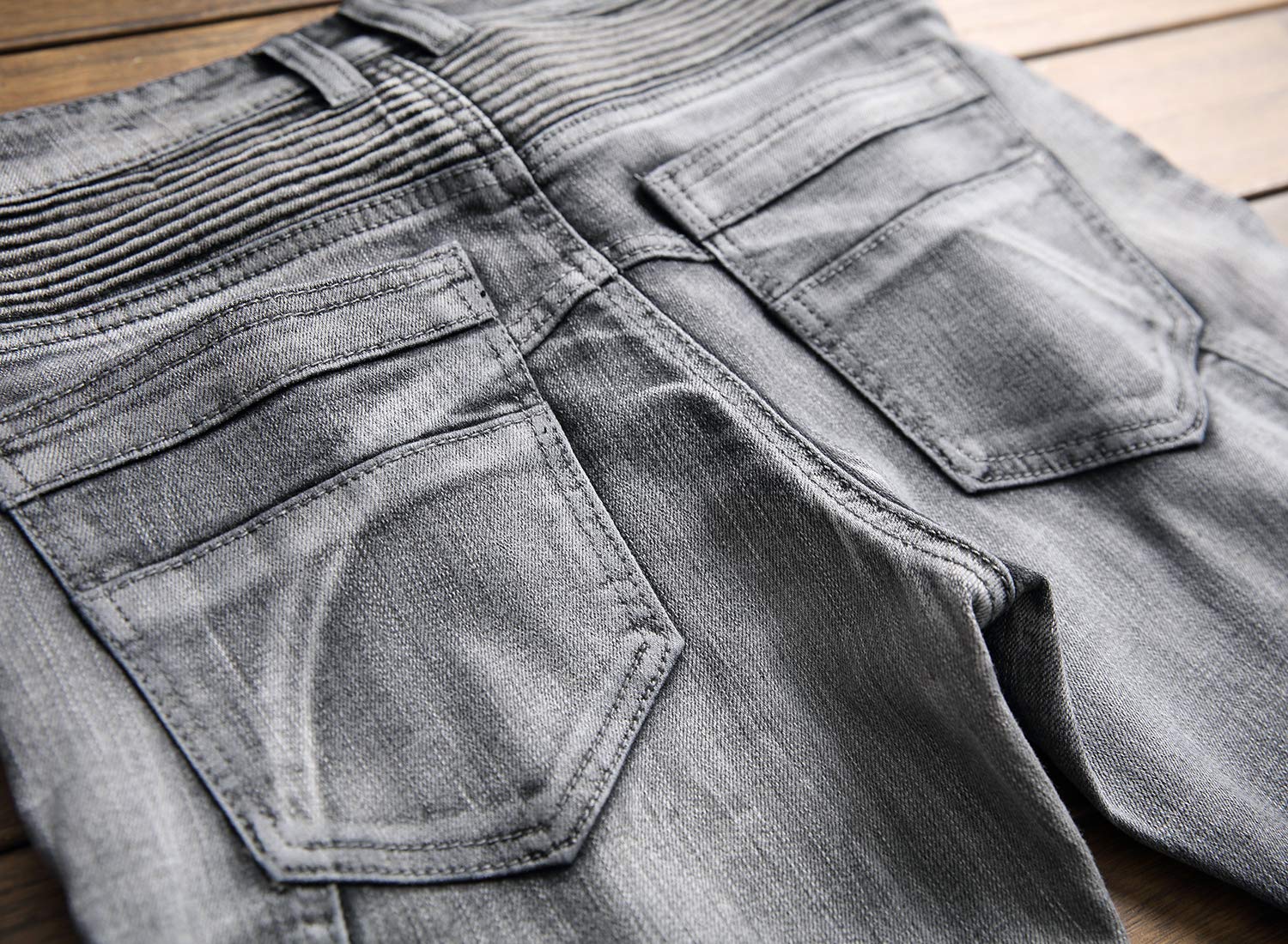 Chowsir Men's Skinny Stretch Jeans - Slim Fit Moto Biker Denim Pants with Comfortable Elastic Waist | Perfect for Casual Wear, Motorcycle Riding & Night Out