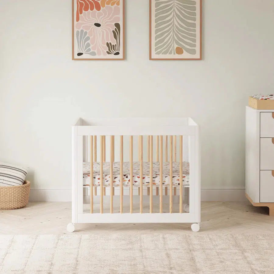 Babyletto Yuzu 8-in-1 Convertible Crib - White & Natural Wood | Nursery Furniture for Newborn to Toddler | Modern Baby Bed for Small Spaces & Gender-Neutral Nursery Decor