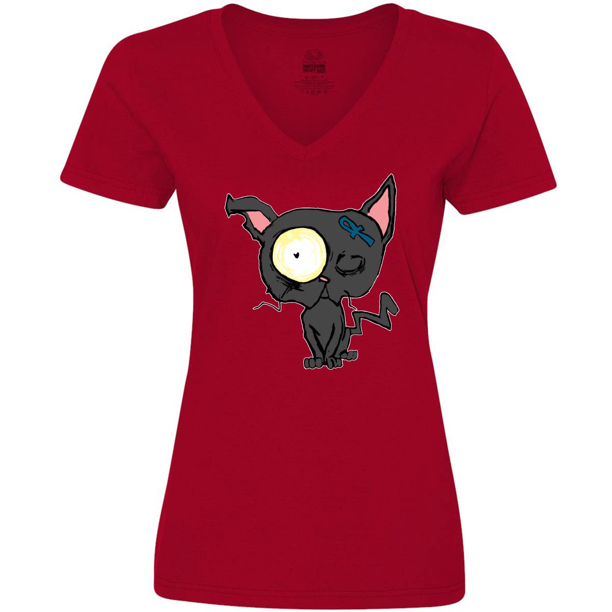 Goth Black Cat V-Neck T-Shirt for Women - Pet Lover Style