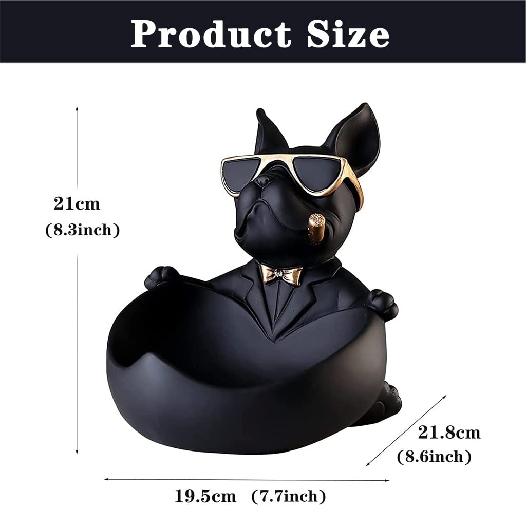 Bulldog Key Holder Bowl - Decorative Resin Storage Tray for Desk, Jewelry, Candy & Earrings | Creative Organizer Box & Art Sculpture Figurine (Black) - Perfect for Home Office, Entryway & Gift Giving