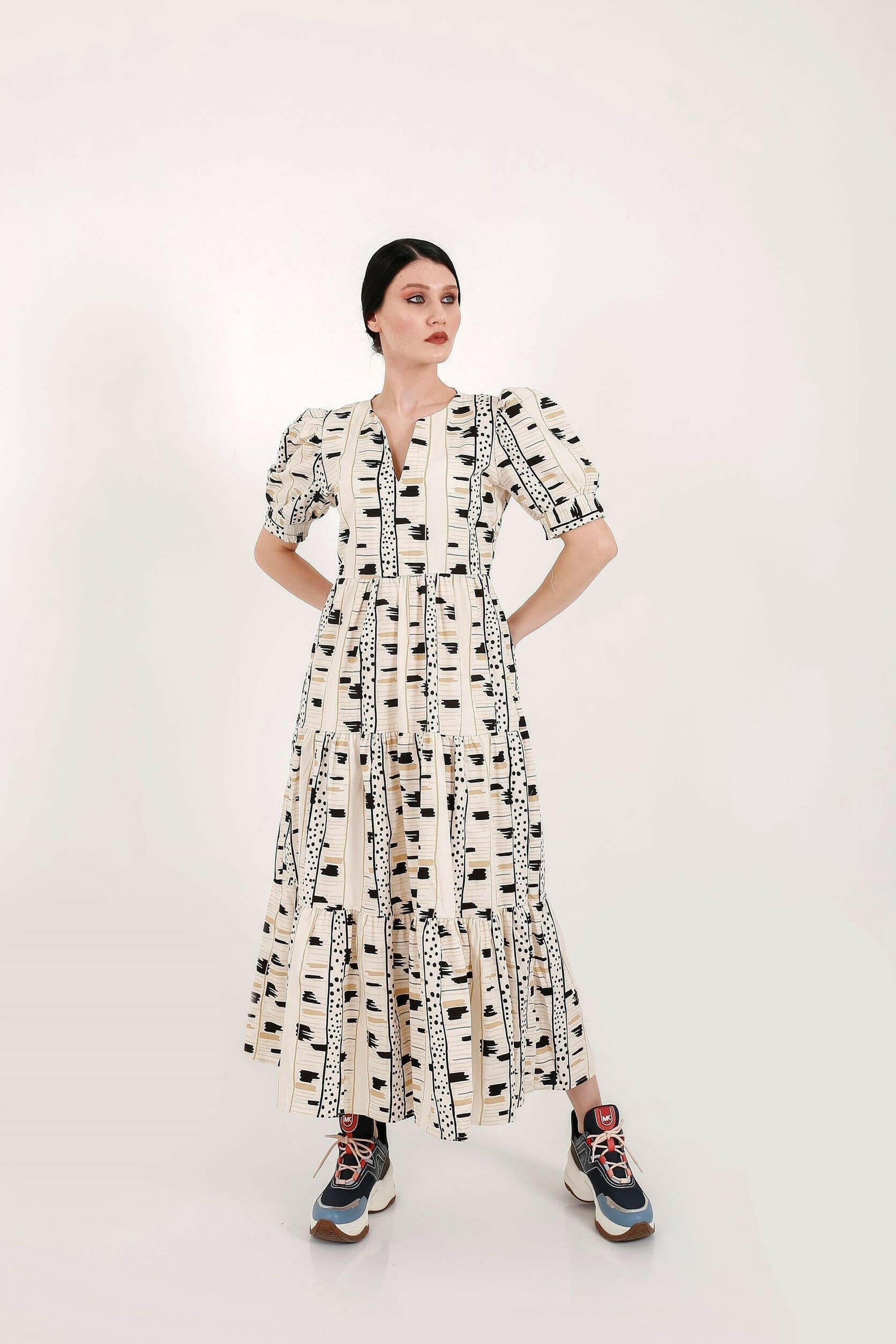 Teresa Women's Cotton Midi Dress with Half Sleeves - Comfortable Summer Casual Dress for Office, Brunch & Outdoor Events