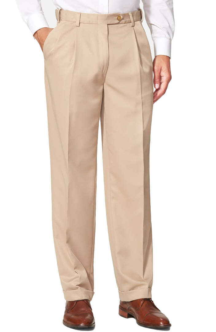 Microfiber Self-Sizing Pleated Big & Tall Dress Pants - Regular Rise for Comfortable Office Wear & Business Casual Outfits