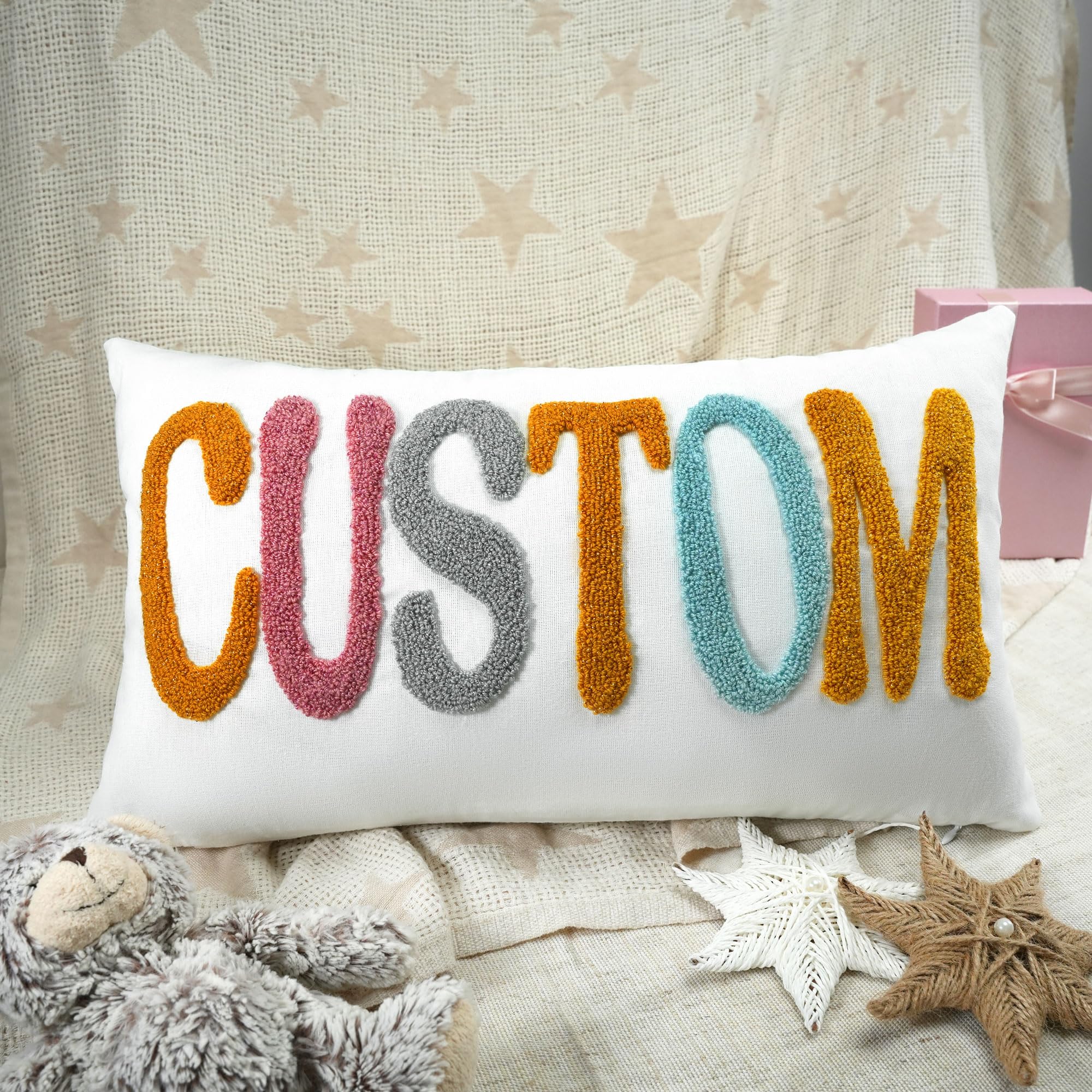 Personalized Family Name Embroidered Pillow - Custom Housewarming & Wedding Gift - Handmade Punch Needle Home Decor for Bedroom, Living Room & Nursery - Cozy Throw Pillow for Sofa, Couch and Home Decor