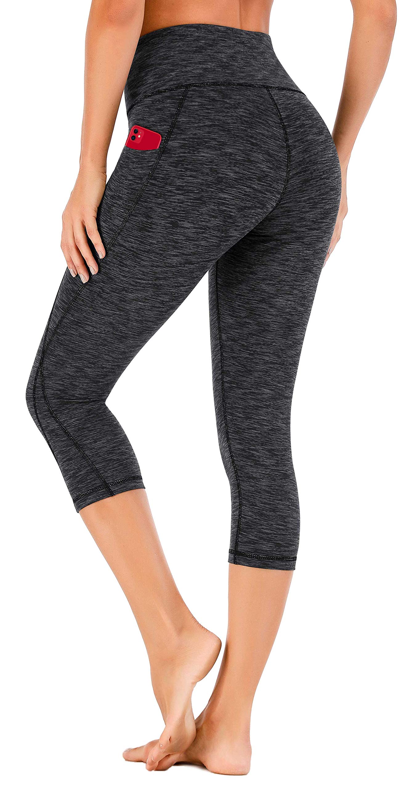 Healthyoga Women's High Waisted Capri Yoga Leggings with Pockets - Tummy Control Workout Pants for Running, Gym & Lounge Wear