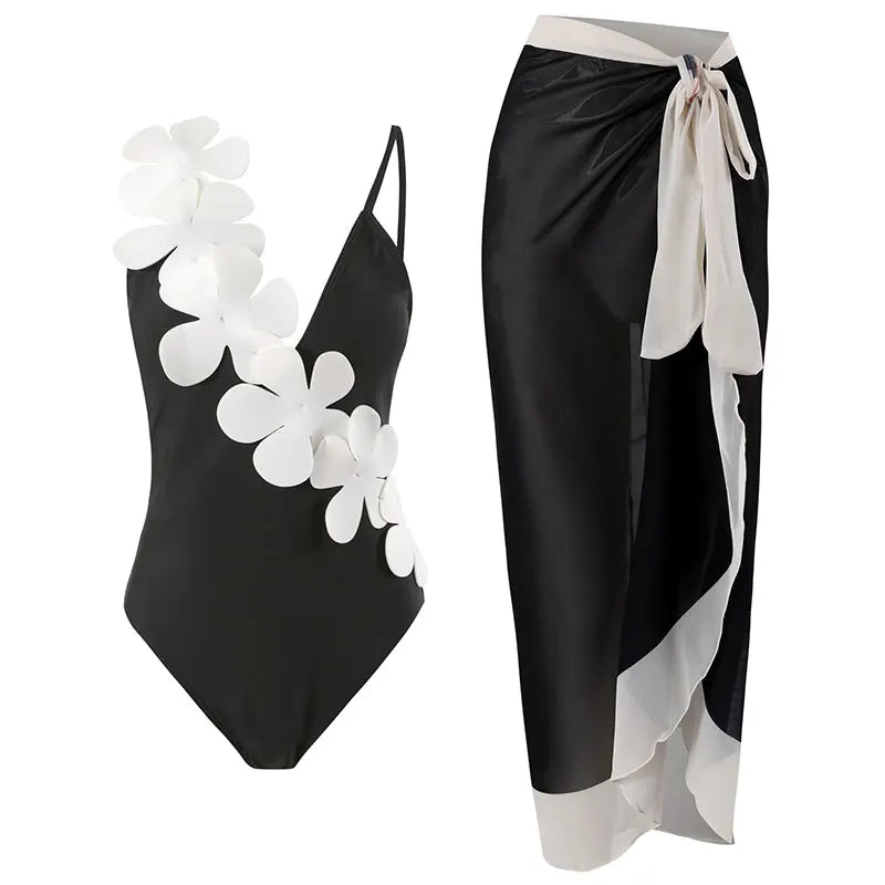 2023 Sexy Fashion One Piece Swimsuit - 3D Flower Print Women's Monokini Bathing Suit for Summer Beach Vacation, Pool Party & Tropical Getaway