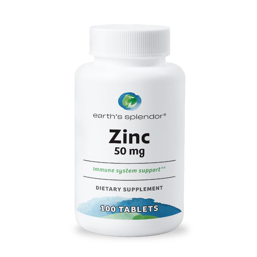 Earth's Splendor Immune Support Dietary Supplements with Zinc 50mg - Skin Health Booster, Wheat Free, No Artificial Colors or Flavors - Essential Mineral Supplements for Men & Women (100 Tablets) - Perfect for Daily Wellness & Immune System Support at Home or Travel