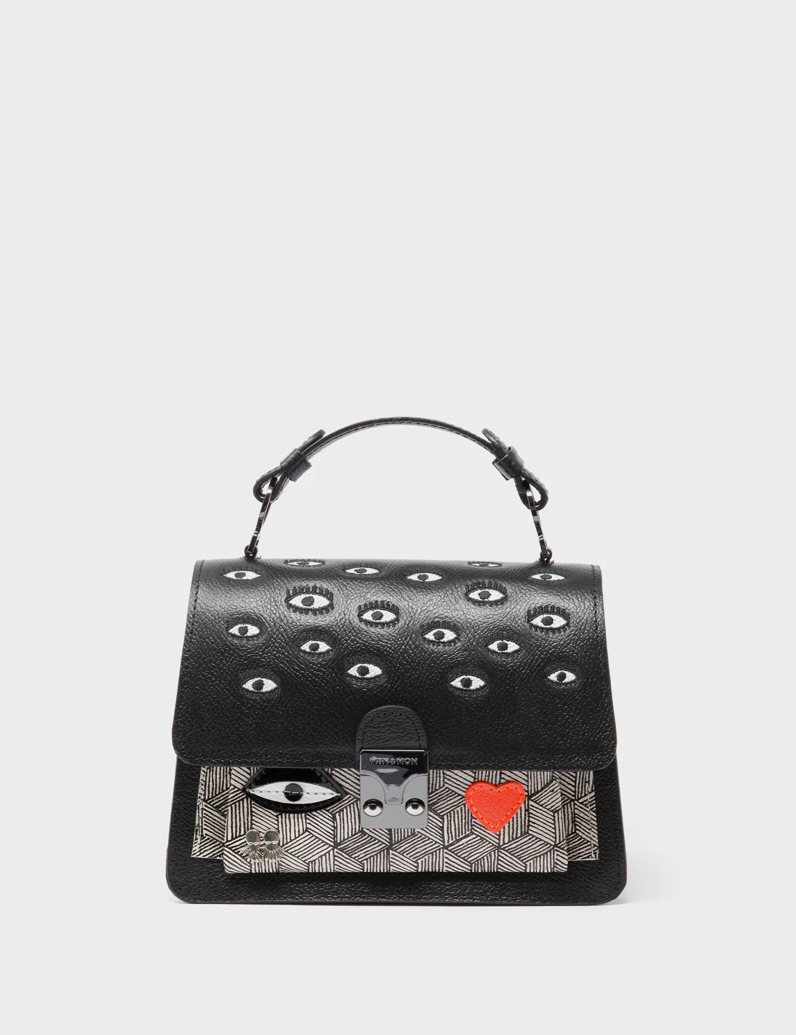 Silas Black Small Leather Crossbody Bag with All Over Eyes Embroidery - Stylish & Durable Purse for Women, Perfect for Daily Use, Travel & Fashion Accessories