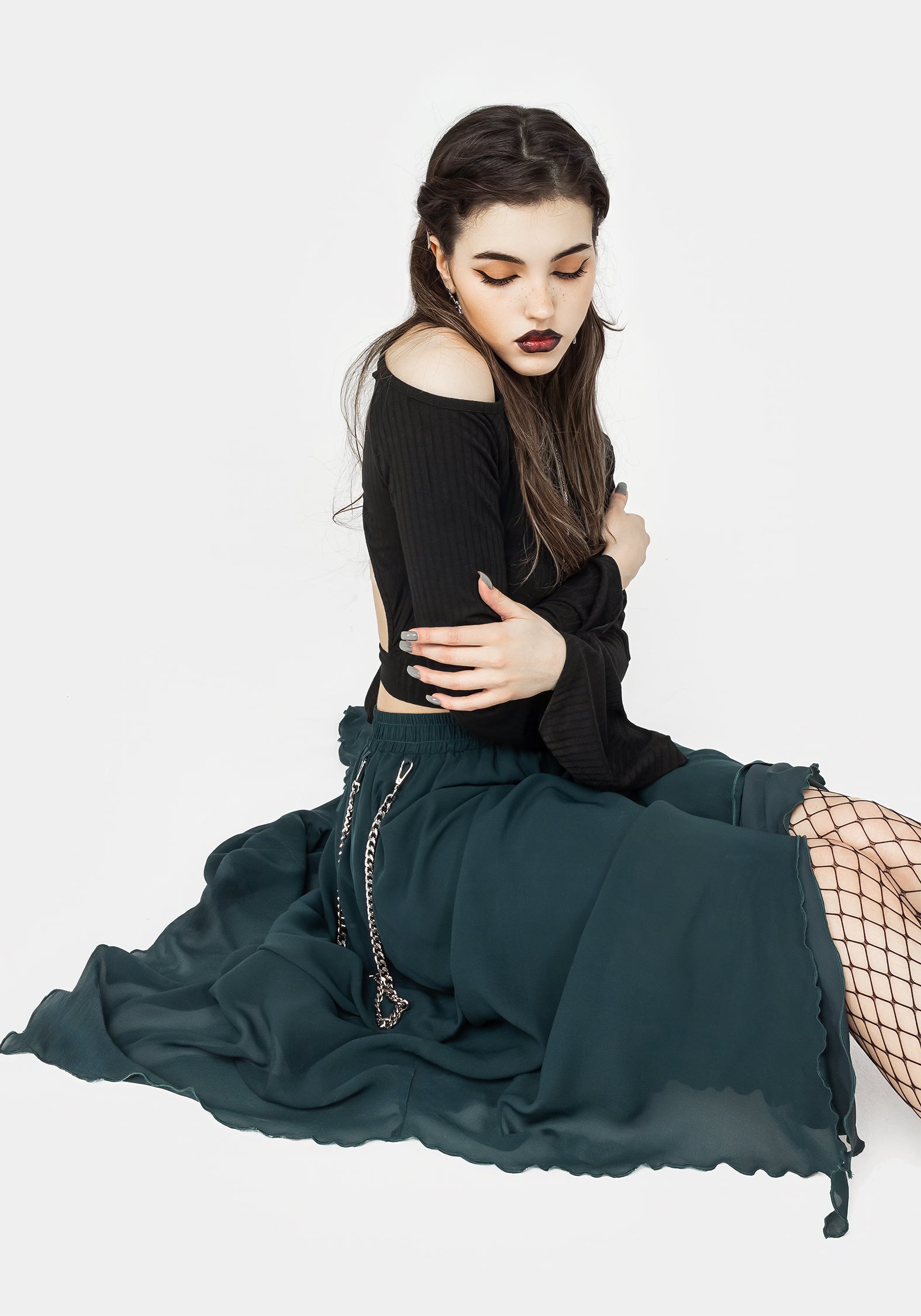 Levitate Chain Detail Midi Skirt - Women's Green Flowy Skirt for Casual Wear, Office & Party Outfits | Perfect for Spring & Summer Fashion