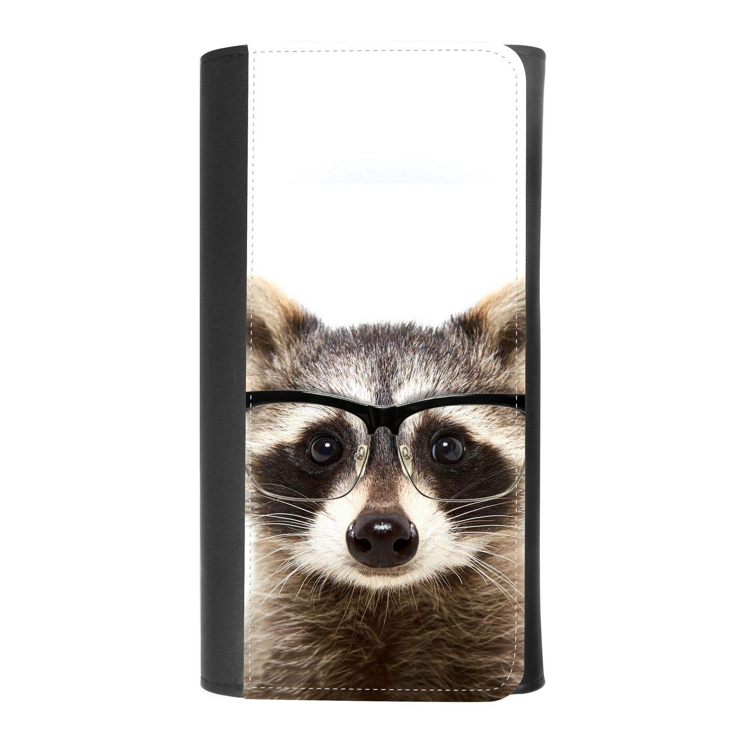 Funny Raccoon Wearing Glasses Women's Patterned Leather Trifold Wallet with Buckle & Credit Card Holder - Phone Pocket for Smartphones | Perfect for Everyday Use, Travel & Gift Giving