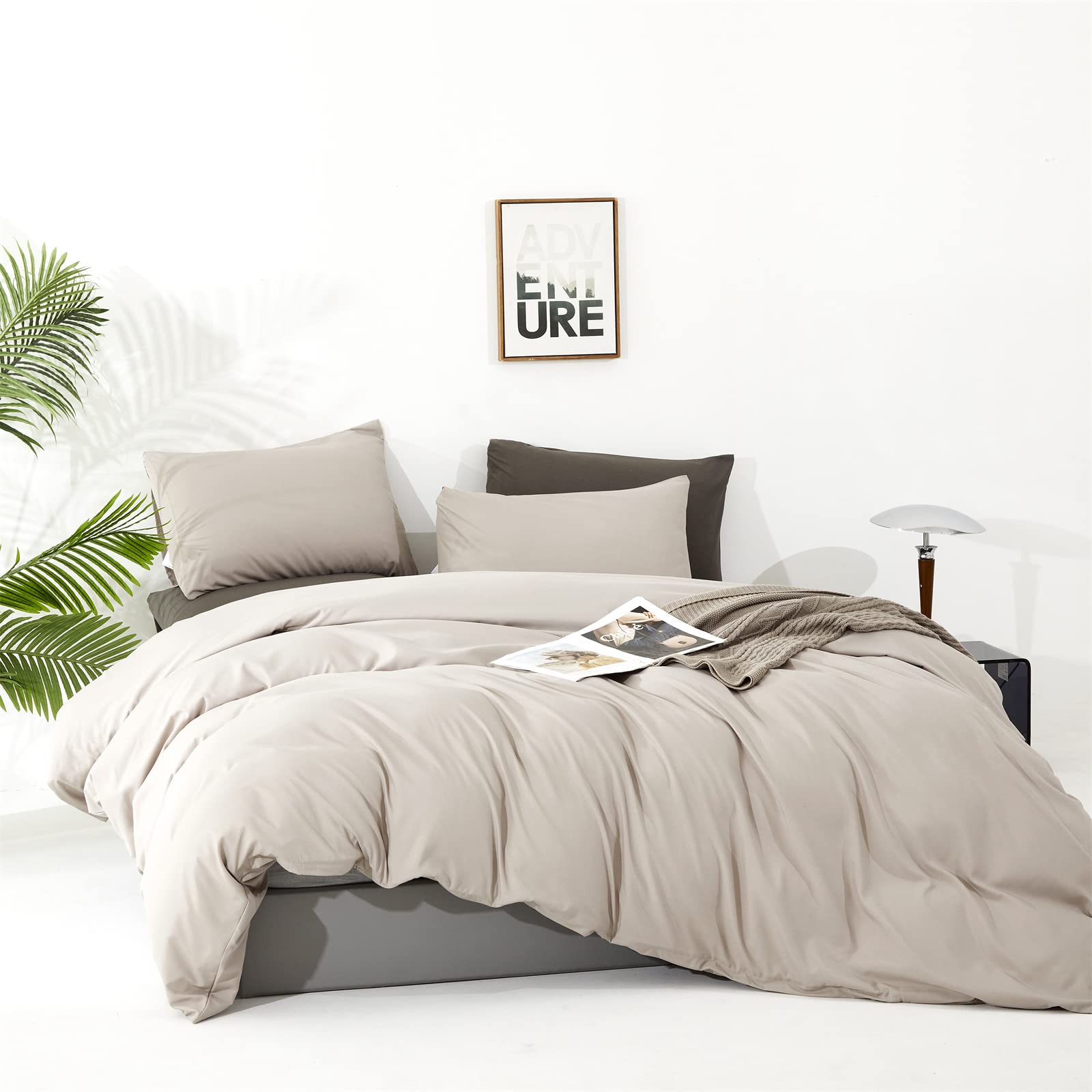 Luxlovery Beige Khaki Comforter Set Queen - 3PCS Solid Cream Oatmeal Blanket Quilt for Bedroom - Soft Taupe Bedding Set for Women & Men - Perfect for Cozy Nights & Guest Room Decor