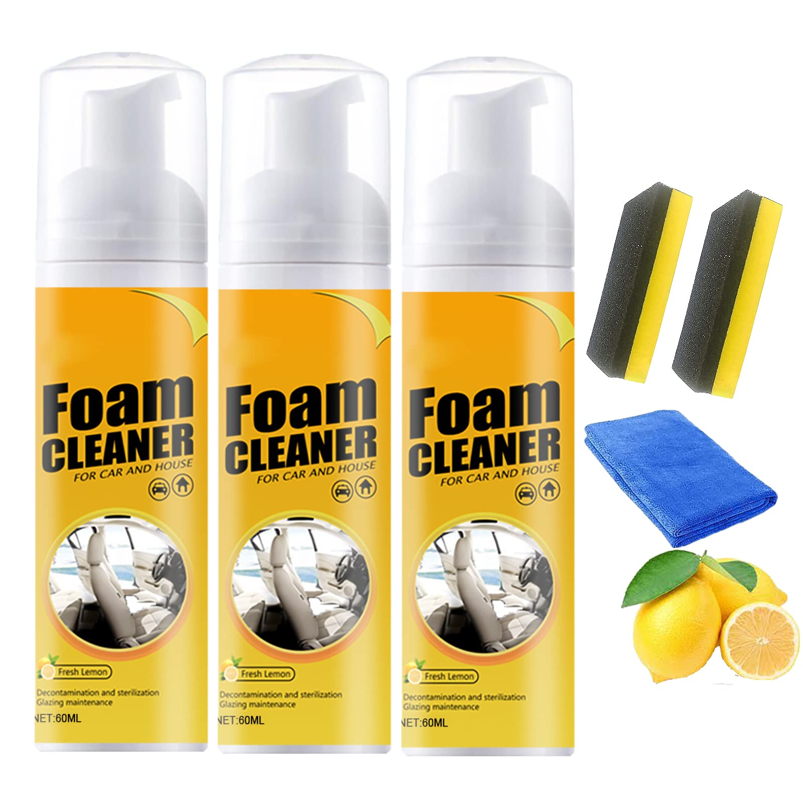 Atidottech Foam Cleaner & Stain Removal Kit - Powerful Heavy Oil Stain Cleaner for Car, Home, Kitchen & Garage - Multi-Surface Foaming Cleaner (60ml, 3 Pack) - Perfect for Upholstery, Engine Degreasing & Household Deep Cleaning