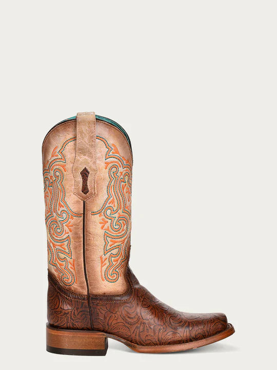 Z5126 Women's Embroidered Brown Vamp Square Toe Cowboy Boots - Western Fashion, Country Style, Rodeo & Casual Wear