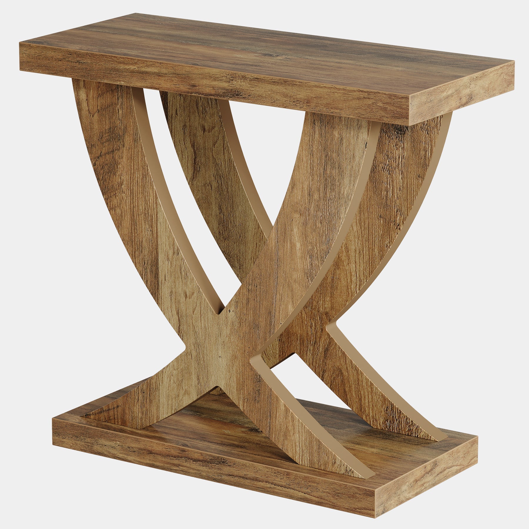 Rustic Wooden End Table with Cross Fishtail Support - Farmhouse Style Nightstand or Side Table for Bedroom, Living Room & Office Decor