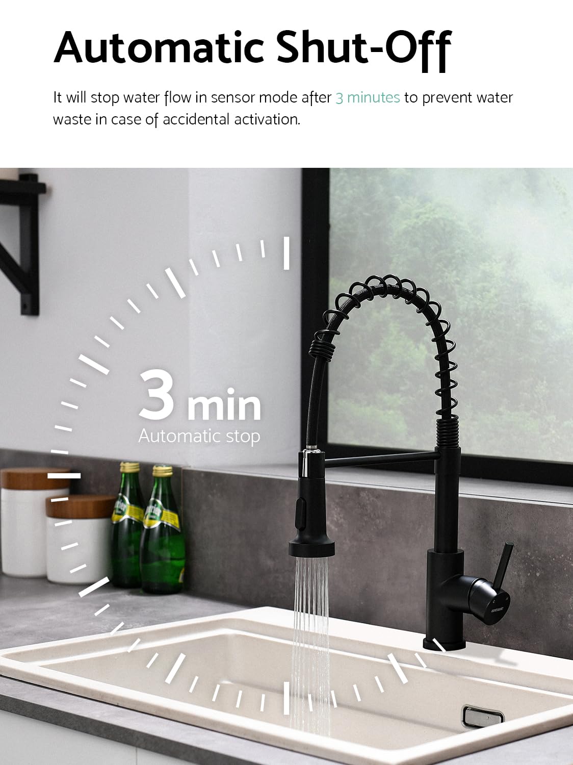 WEWE Matte Black Touchless Kitchen Faucet with Pull Down Sprayer - Motion Sensor Activated, Single Handle Stainless Steel Sink Faucet for Modern Kitchens | Perfect for Busy Cooks, Families & ADA Compliant Spaces