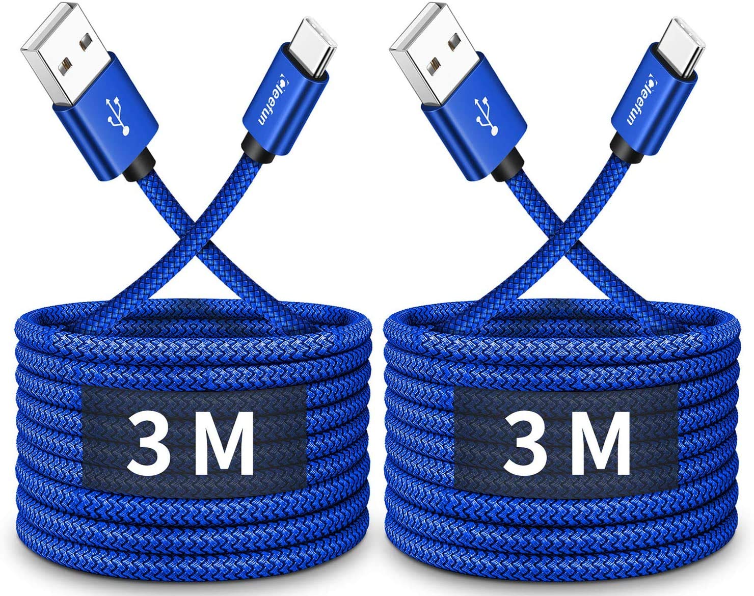 CLEEFUN 10ft USB C Cable 2-Pack, Braided USB A to Type C Fast Charging Cord for Samsung Galaxy Note 10/20 S10/S9/S8 S20+ A20e/A40/A50/A70 & PS5 Controller - Durable Long Charger for Home, Office, Travel