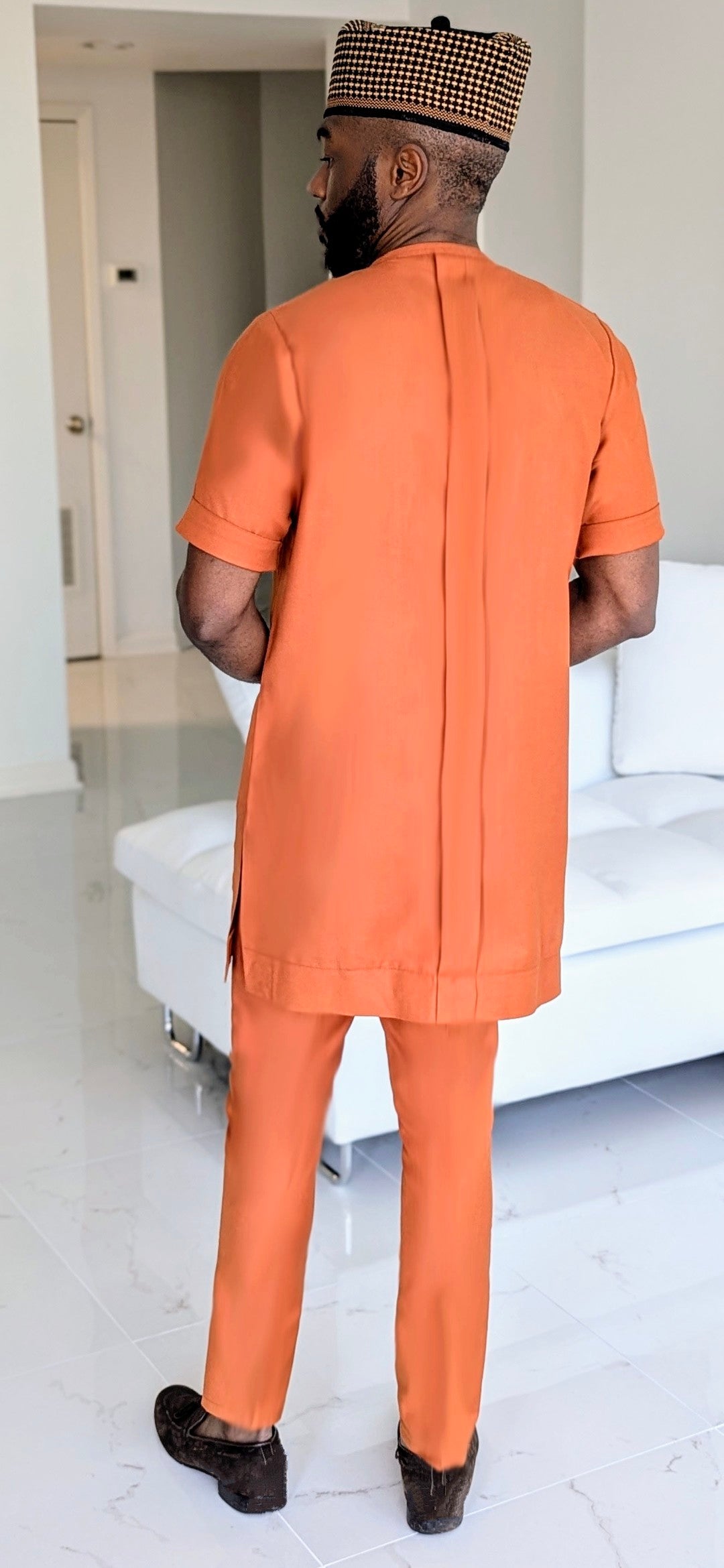 Dupsie's Danladi Burnt Orange Senator Dashiki Suit with Matching Slim Fit Pants - African Formal Wear for Weddings, Parties & Special Occasions DPASBO72