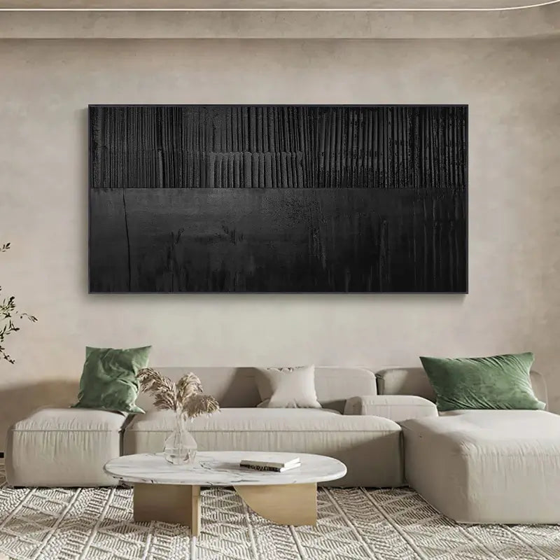 Black Minimalist Textured Painting Canvas Wall Art - Modern Abstract Home Decor for Living Room, Bedroom & Office | Premium Quality #MZ016