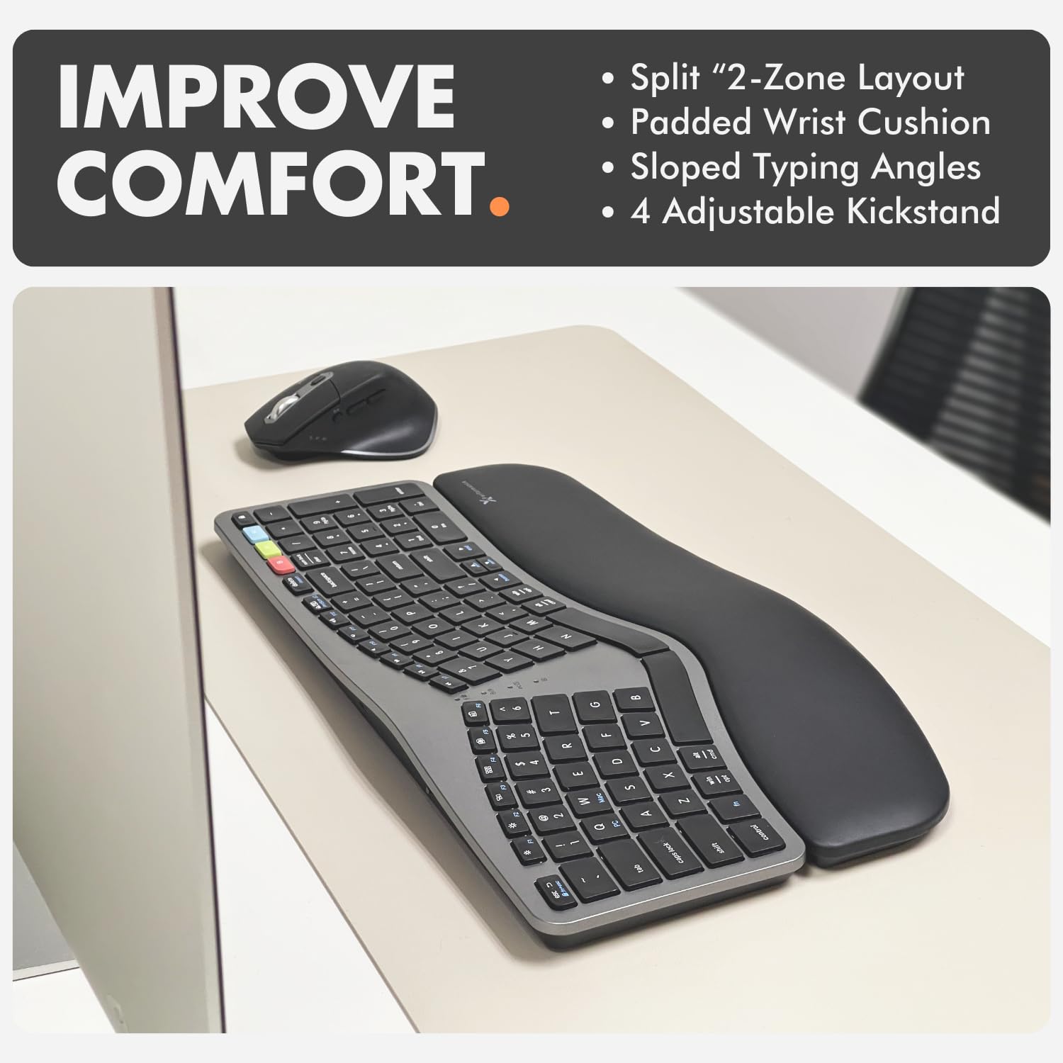 Ergonomic Wireless Keyboard & Mouse Combo - 2.4G/Bluetooth for PC & Laptop - Office & Gaming Use