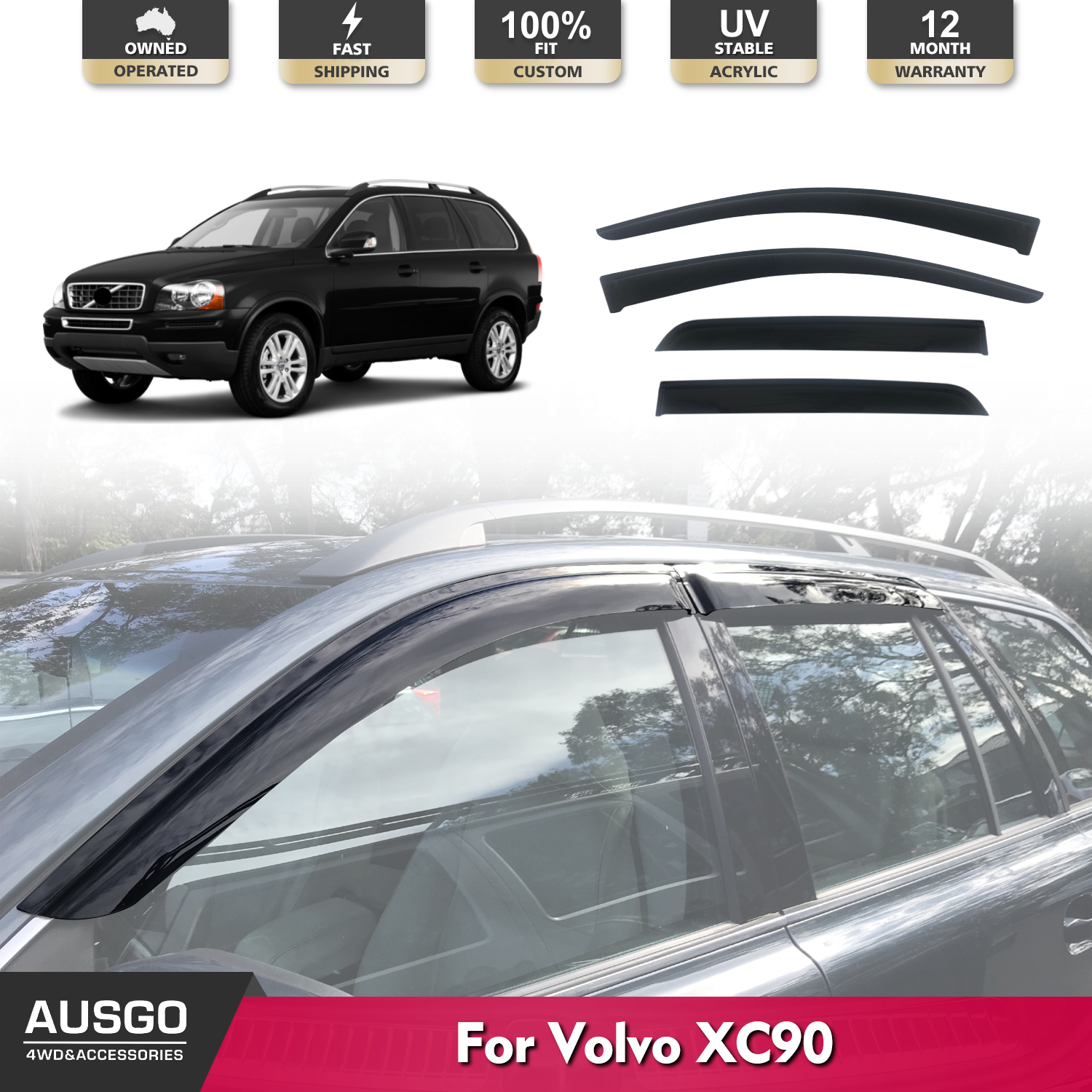 Volvo XC90 2003-2014 Weather Shields - Wind Deflectors & Rain Guards for Car Windows - Perfect for All-Weather Protection & Noise Reduction While Driving