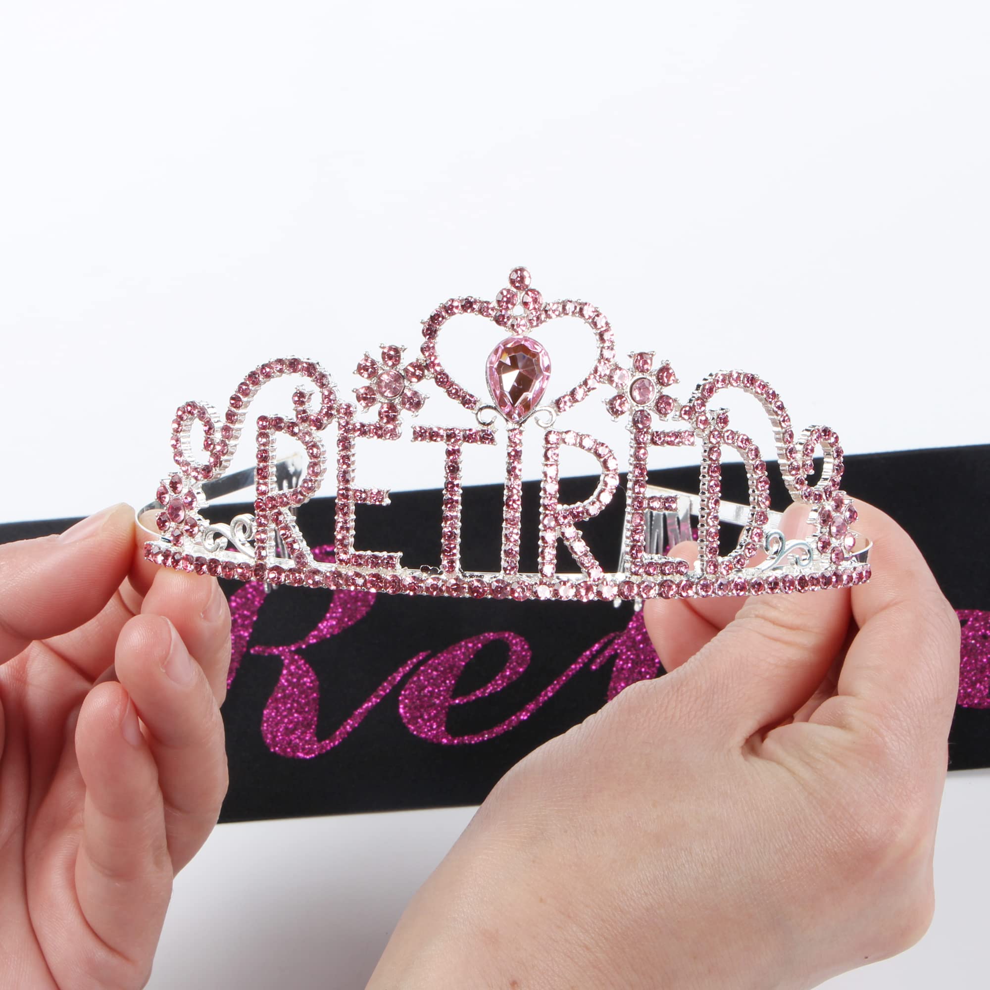 Retirement Sash & Tiara Set - Elegant Black & Magenta Retirement Party Decor for Women | Perfect Retirement Gift for Her | Happy Retirement Celebration Supplies | Great for Retirement Parties, Office Farewells & Milestone Celebrations