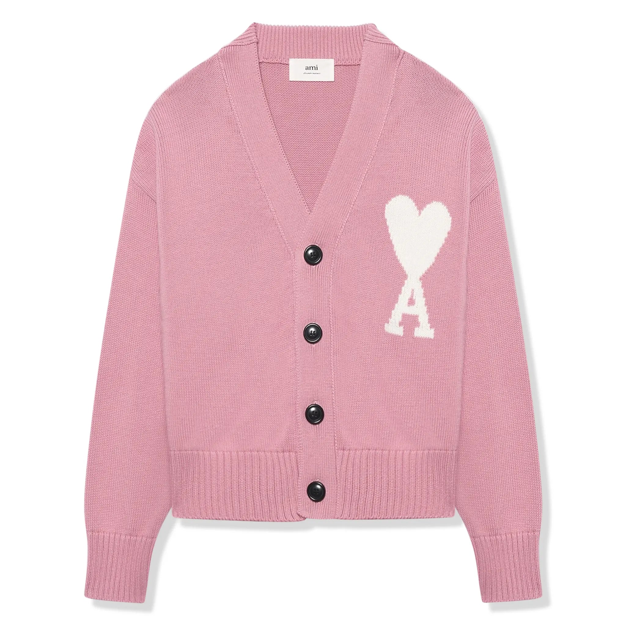 Ami Paris Ami De Coeur ADC Pink White Knit Cardigan for Women - Soft Chunky Knit Open Front Sweater | Perfect for Fall, Winter & Casual Outfits