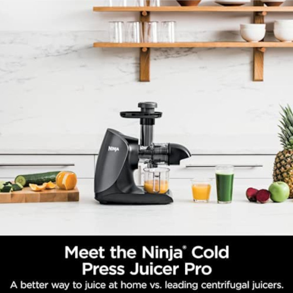 Ninja Cold Press Juicer Pro - Slow Masticating Juicer for Fruits & Vegetables - Factory Certified Refurbished with Home Essentials Warranty (Model JC101) - Perfect for Healthy Juicing at Home, Gym, or Office