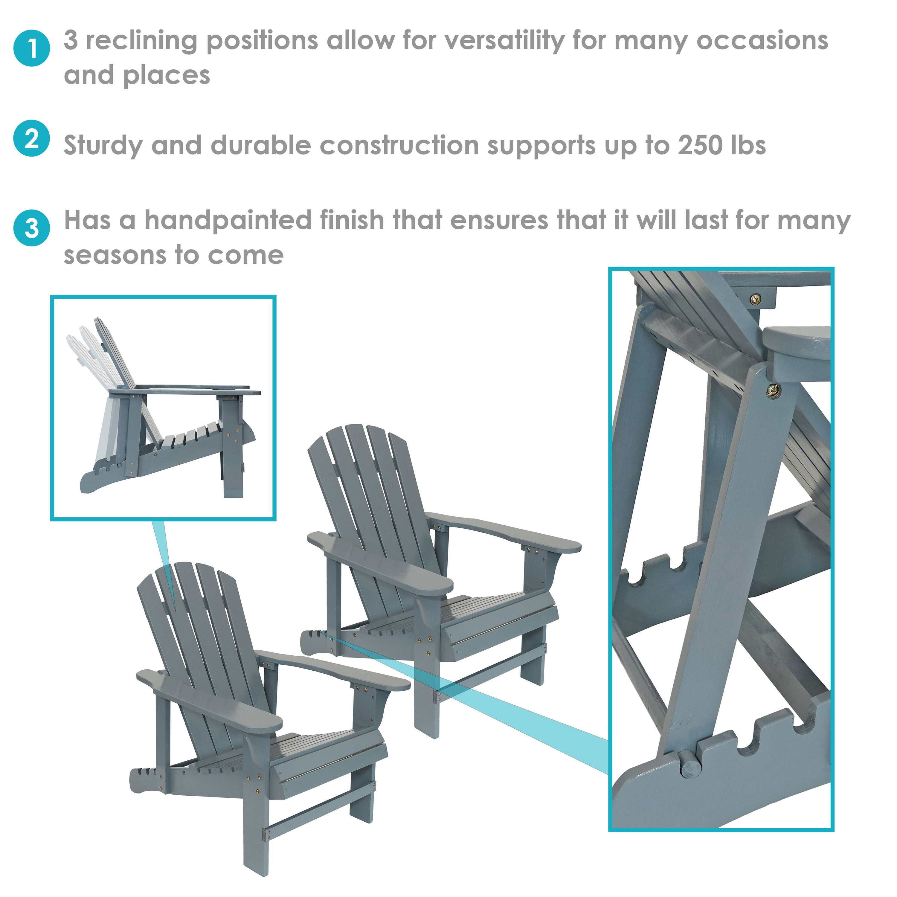 Premium Sunnydaze Wooden Outdoor Adirondack Chair with Adjustable Backrest - Comfortable Patio Furniture for Garden, Poolside & Backyard Relaxation
