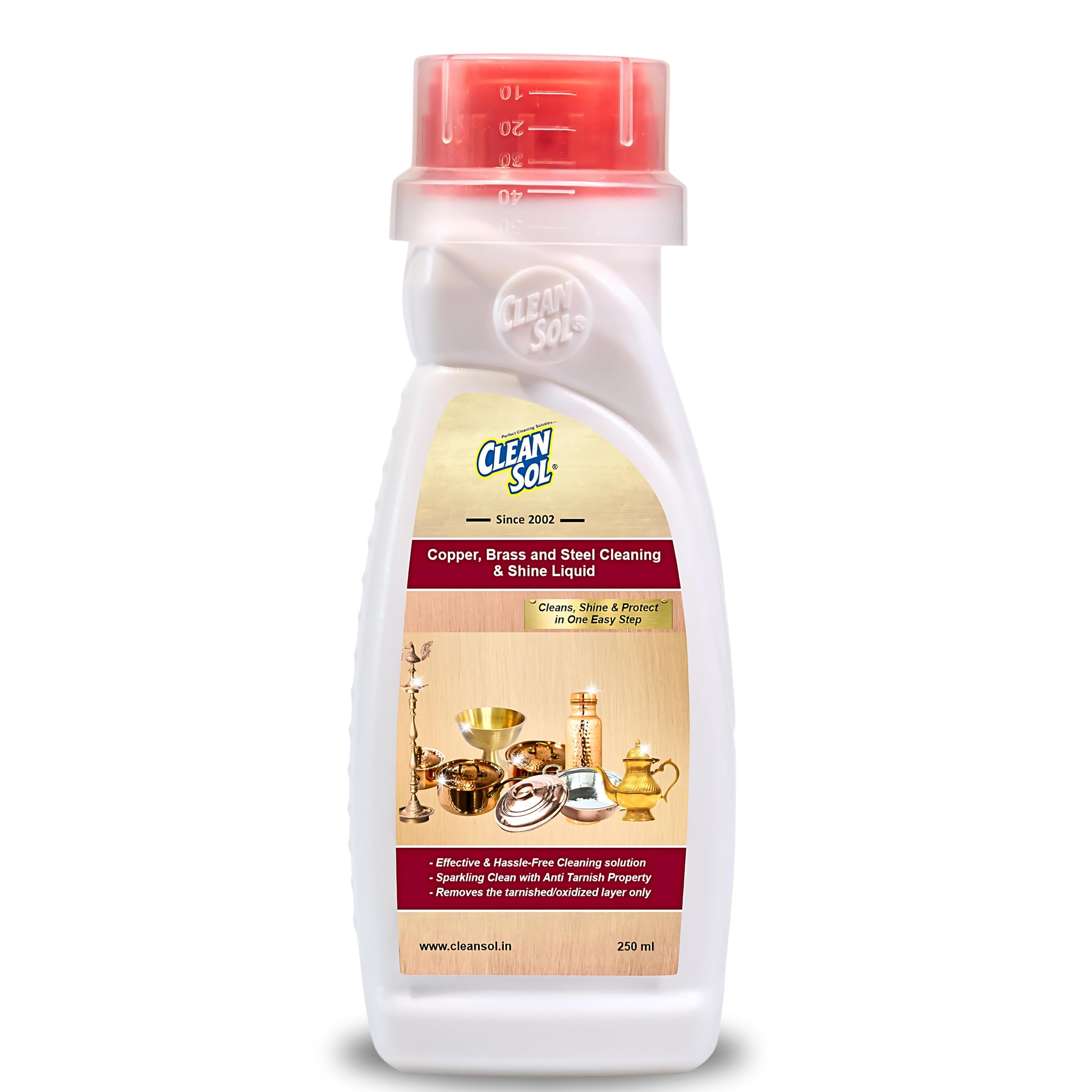 Cleansol Copper, Brass & Steel Cleaner & Polish Liquid - 250mL | Fast-Acting Metal Restorer for Jewelry, Cookware & Home Decor | Perfect for Kitchen, Bathroom & Antique Restoration