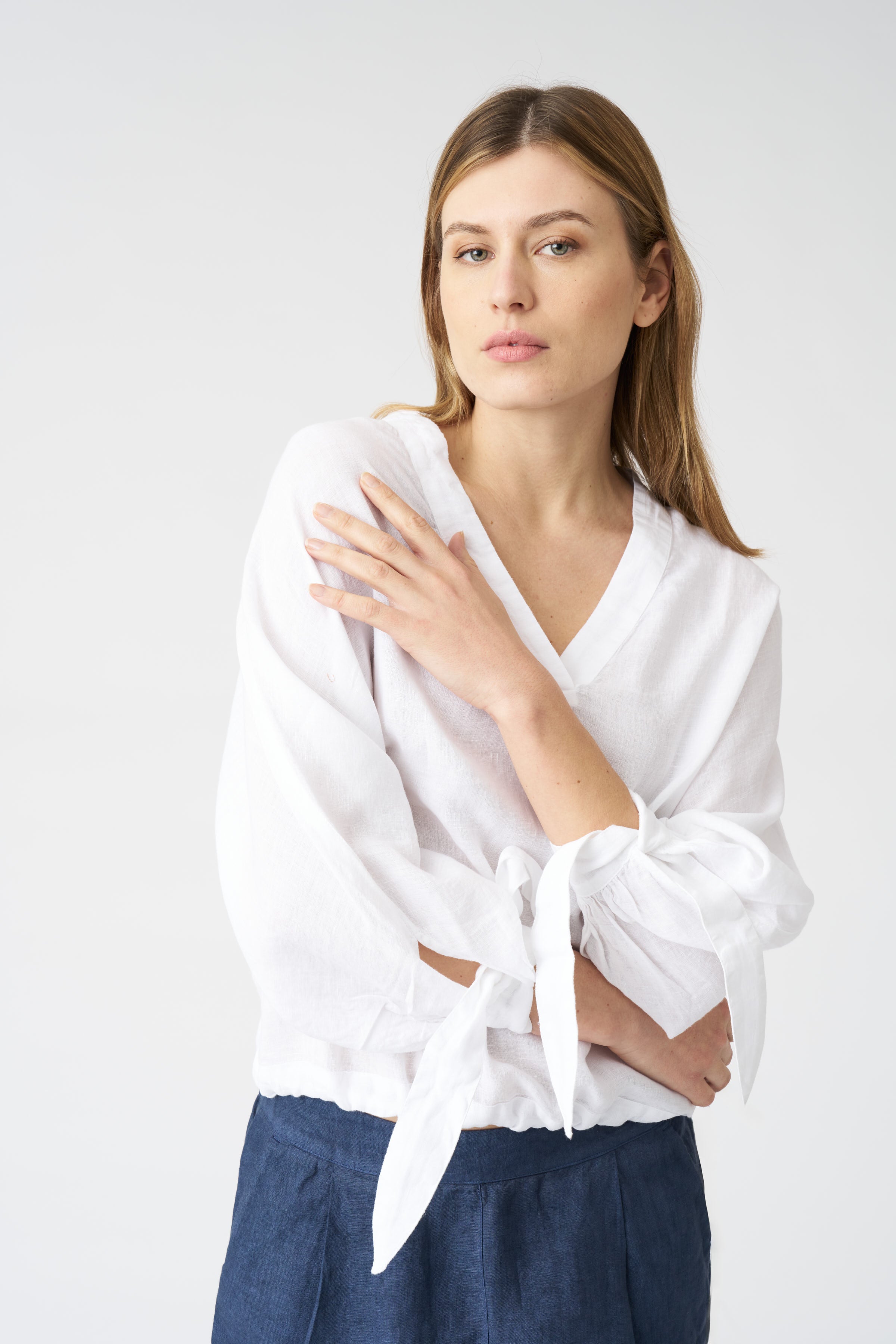Elegant Women's Blouse with Tie-Front Sleeves - Stylish Casual & Office Wear for Women