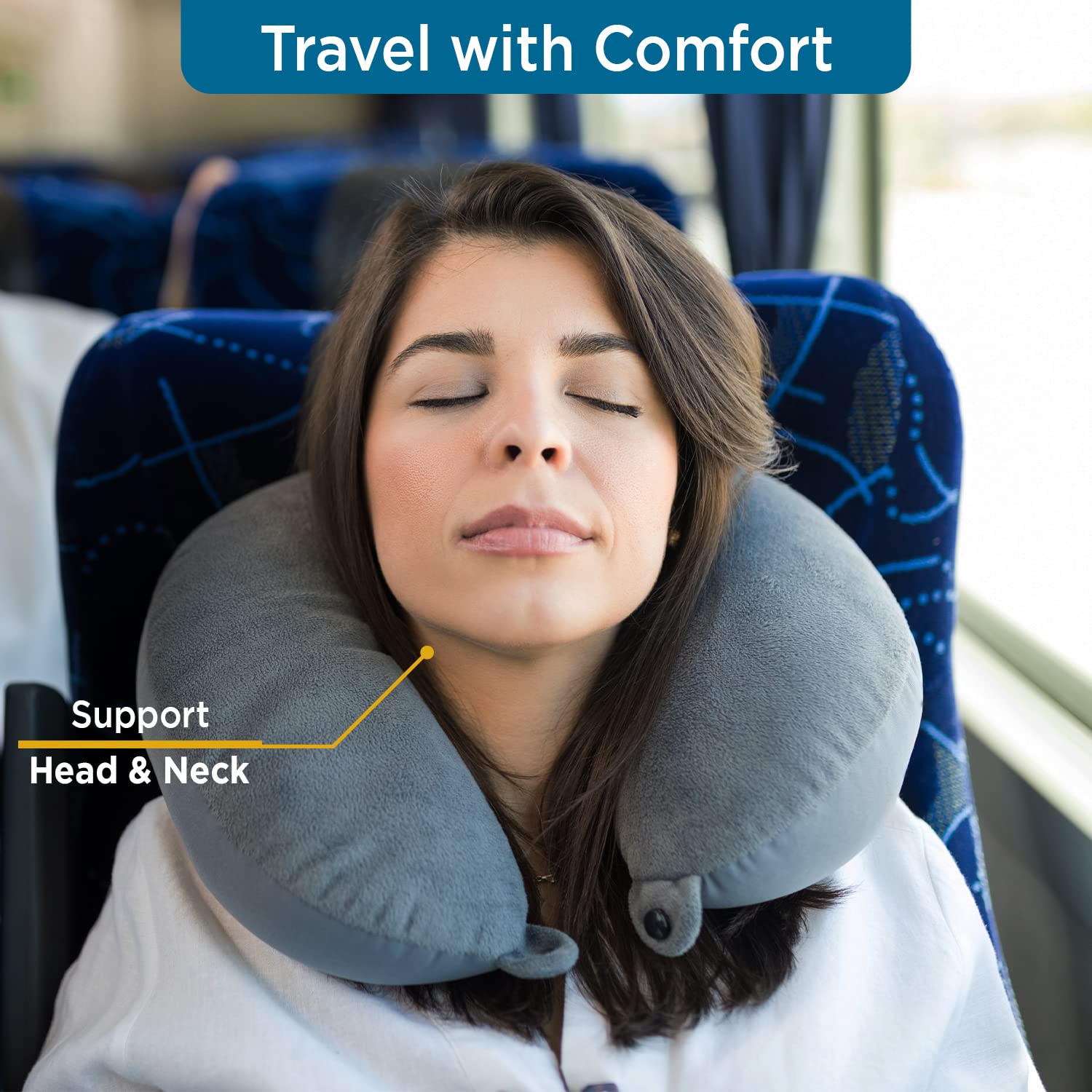 **Sleepsia Memory Foam Neck Pillow for Travel - Ergonomic Support for Neck & Head on Airplanes, Cars & Flights - Perfect for Long Trips & Relaxation**