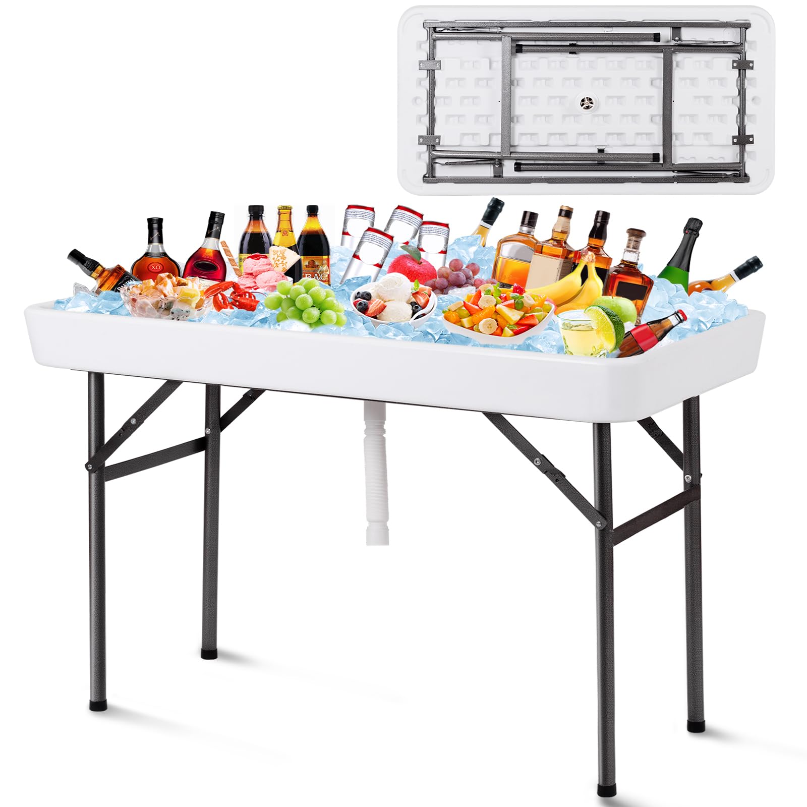 SAFSTAR 4FT Portable Ice Table with Drain & Removable Skirt - Foldable Outdoor Cooler Table for Drinks & Beverages | Perfect for BBQs, Weddings, Parties & Outdoor Events - Chilling Solution for Backyard Gatherings, Tailgating & Camping