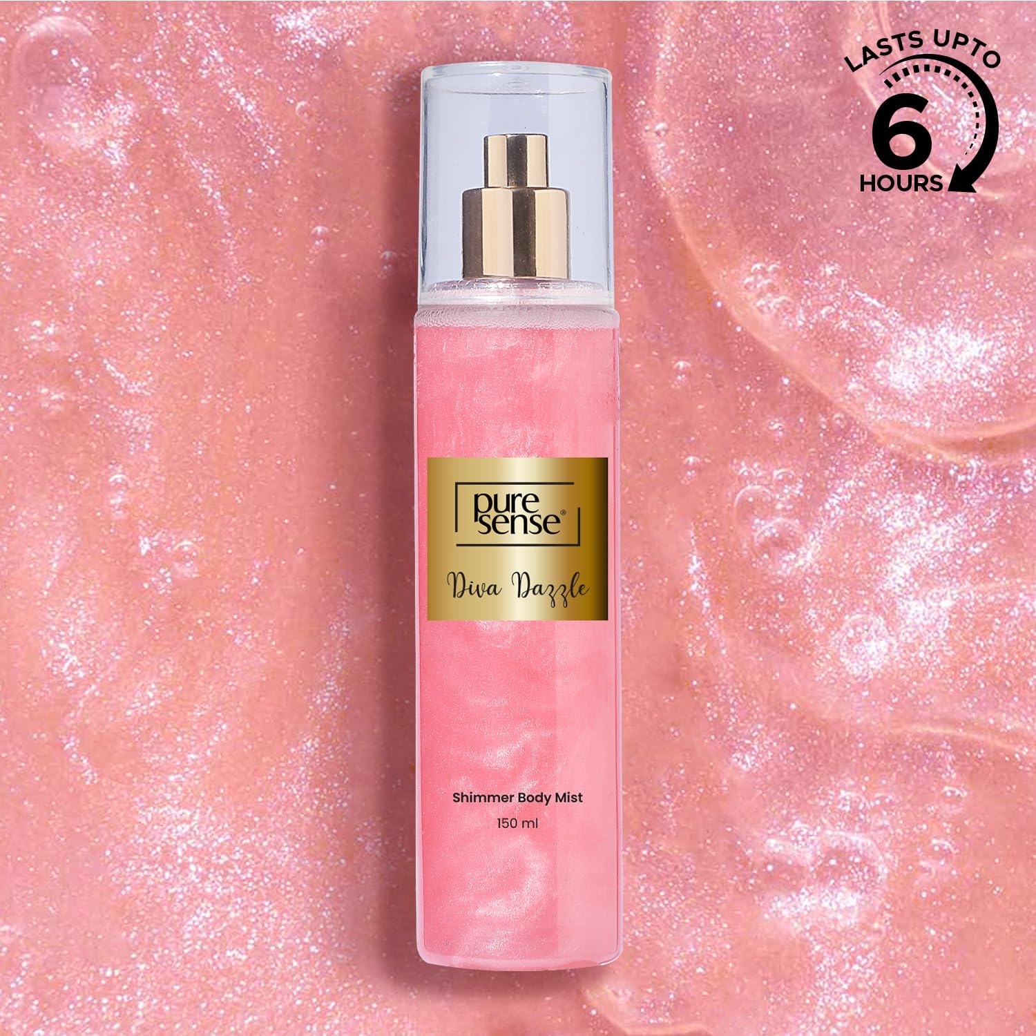 PureSense Diva Dazzle Pink Shimmer Body Mist Spray for Women - Long Lasting Floral Fragrance, Moisturizing & Refreshing, Travel Size 5oz/150ml | Perfect for Date Night, Parties & Everyday Wear