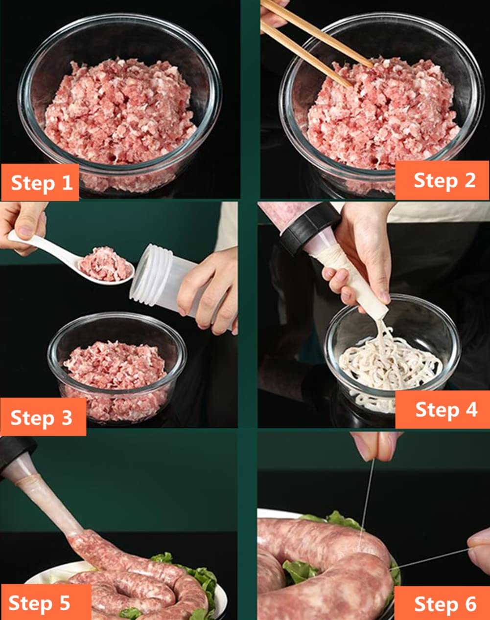 Hand Operated Manual Sausage Maker with Pork & Mutton Intestine Funnels - Meat Sausage Stuffer Filler for Homemade Salami, Bratwurst & Sausages - Perfect for Home Kitchen, BBQ Parties & Camping Trips