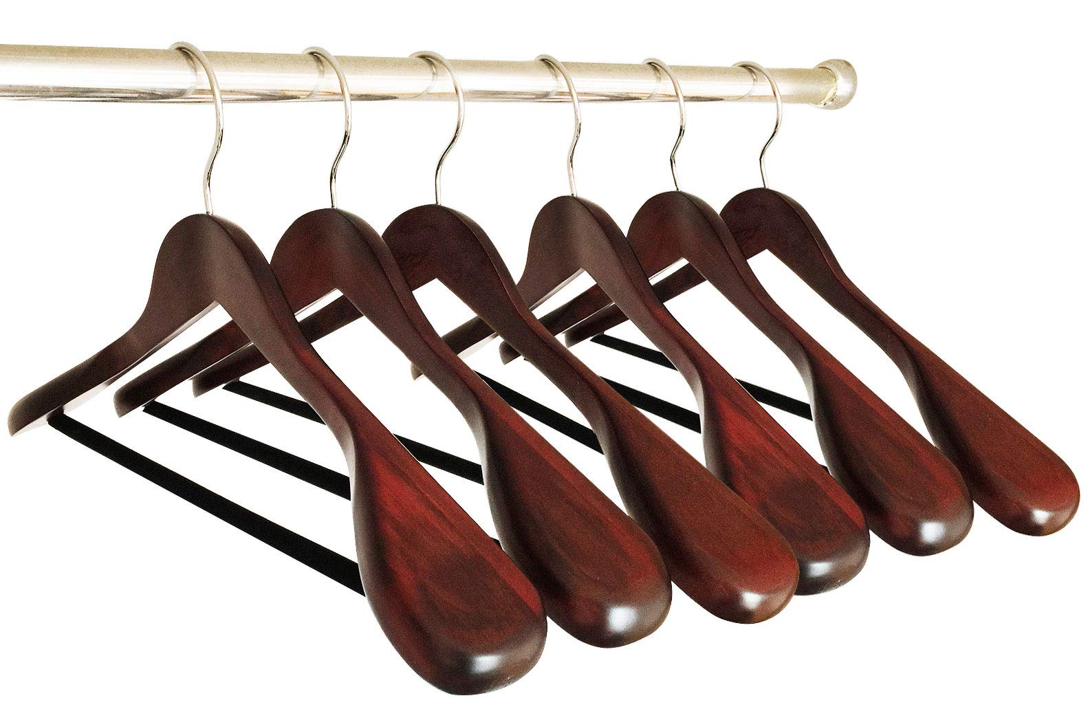 Premium Wooden Coat & Suit Hangers Set of 6 - Extra Wide Shoulder Velvet Hangers for Jackets, Pants & Garments | Luxury Closet Organization & Wardrobe Storage Solution for Home & Office
